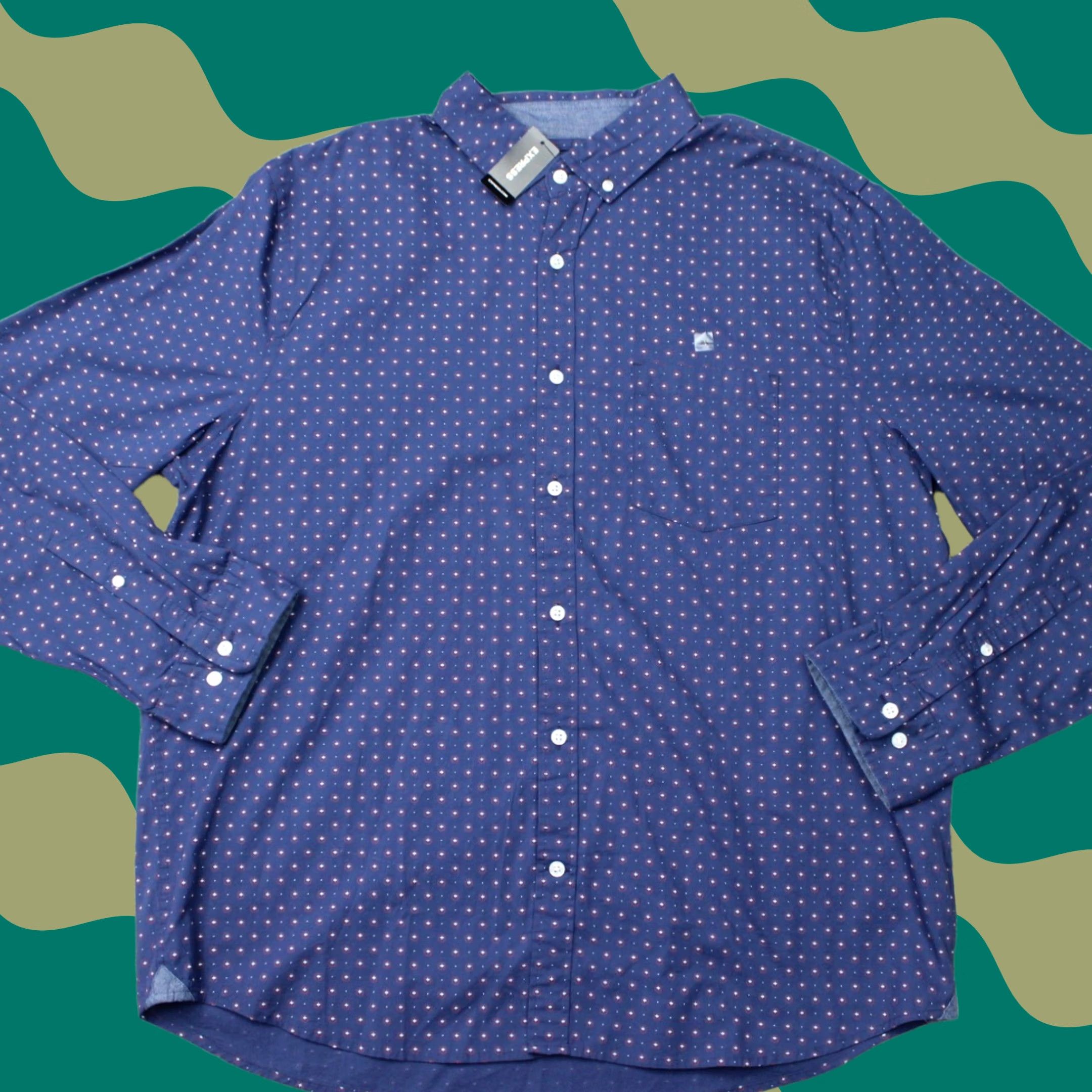 Express Express Shirt Mens XL Blue Geometric Button-Up Slim Fit Long Sleeve NWT Size US XL / EU 56 / 4 - 1 Thumbnail