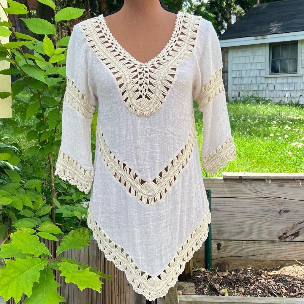 Other Active USA Boho Crochet Peasant Top Ibiza Festival Beach Cover Up, S/M Size S / US 4 / IT 40 - 1 Thumbnail