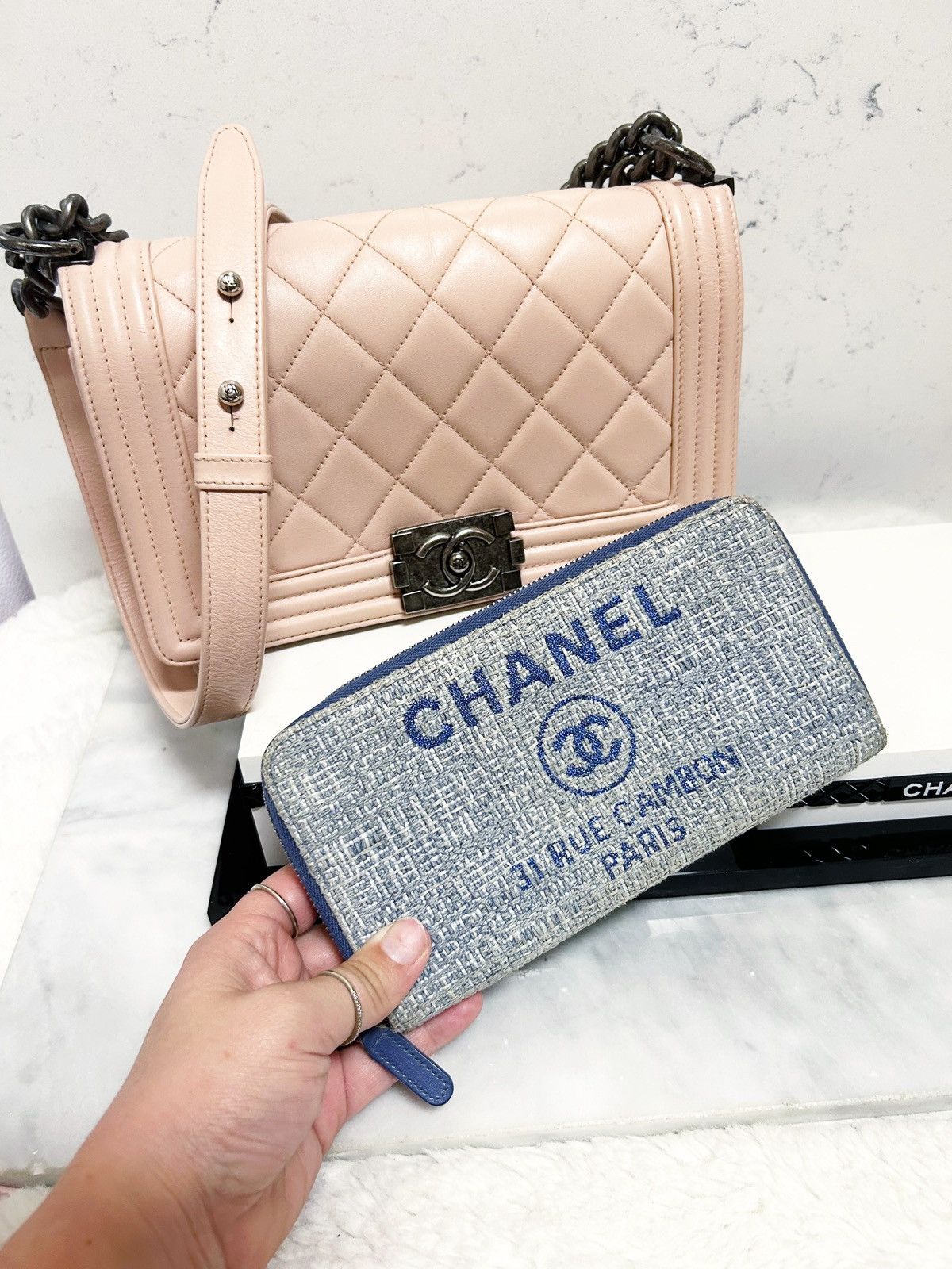 Chanel Authentic Chanel Light Blue Deauville Tweed Wallet / Clutch Size ONE SIZE - 2 Thumbnail