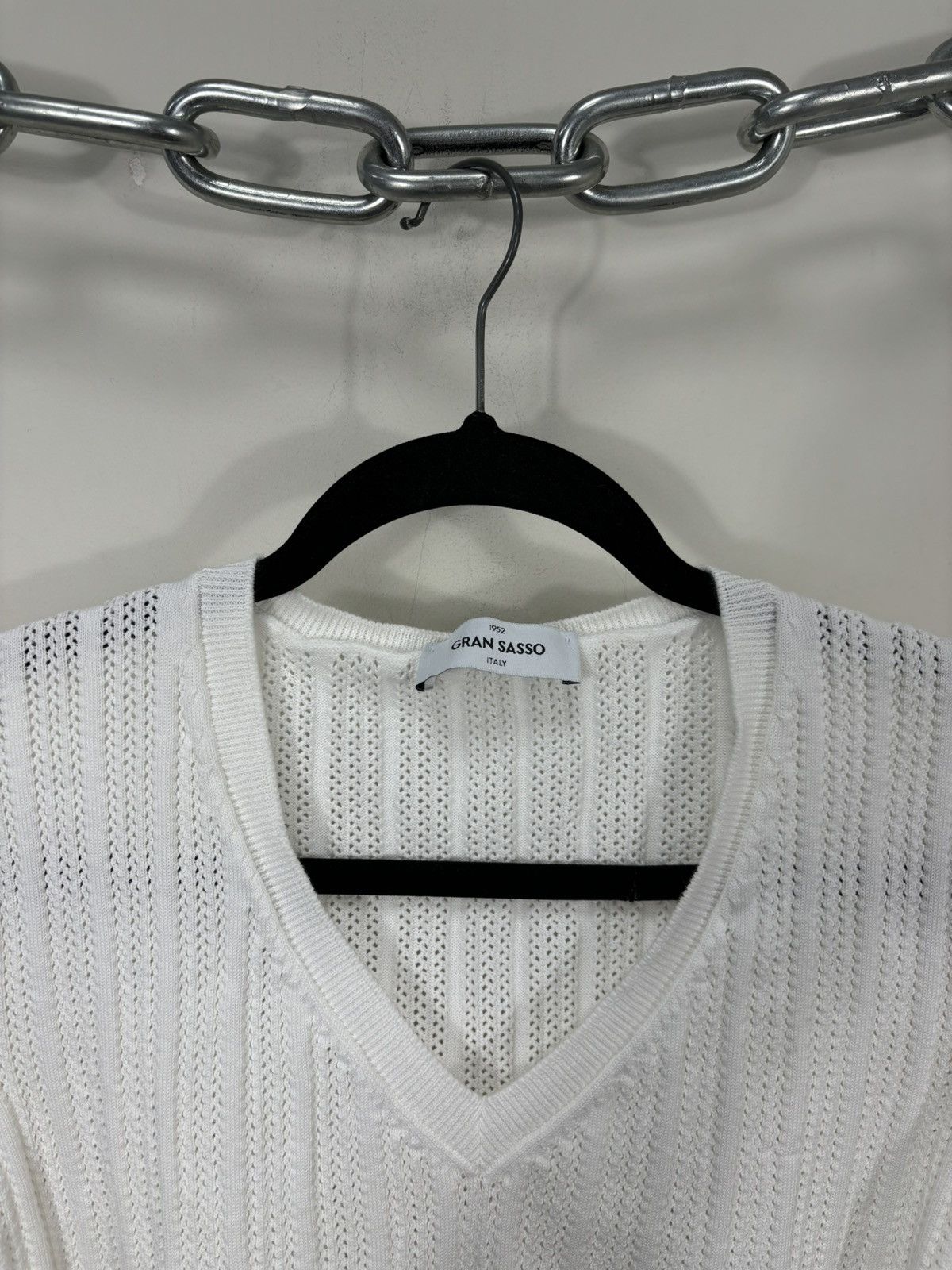 Gran Sasso Gran Sasso 1952 White Knitted V-Neck Short Sleeve Sweater Size L / US 10 / IT 46 - 4 Thumbnail