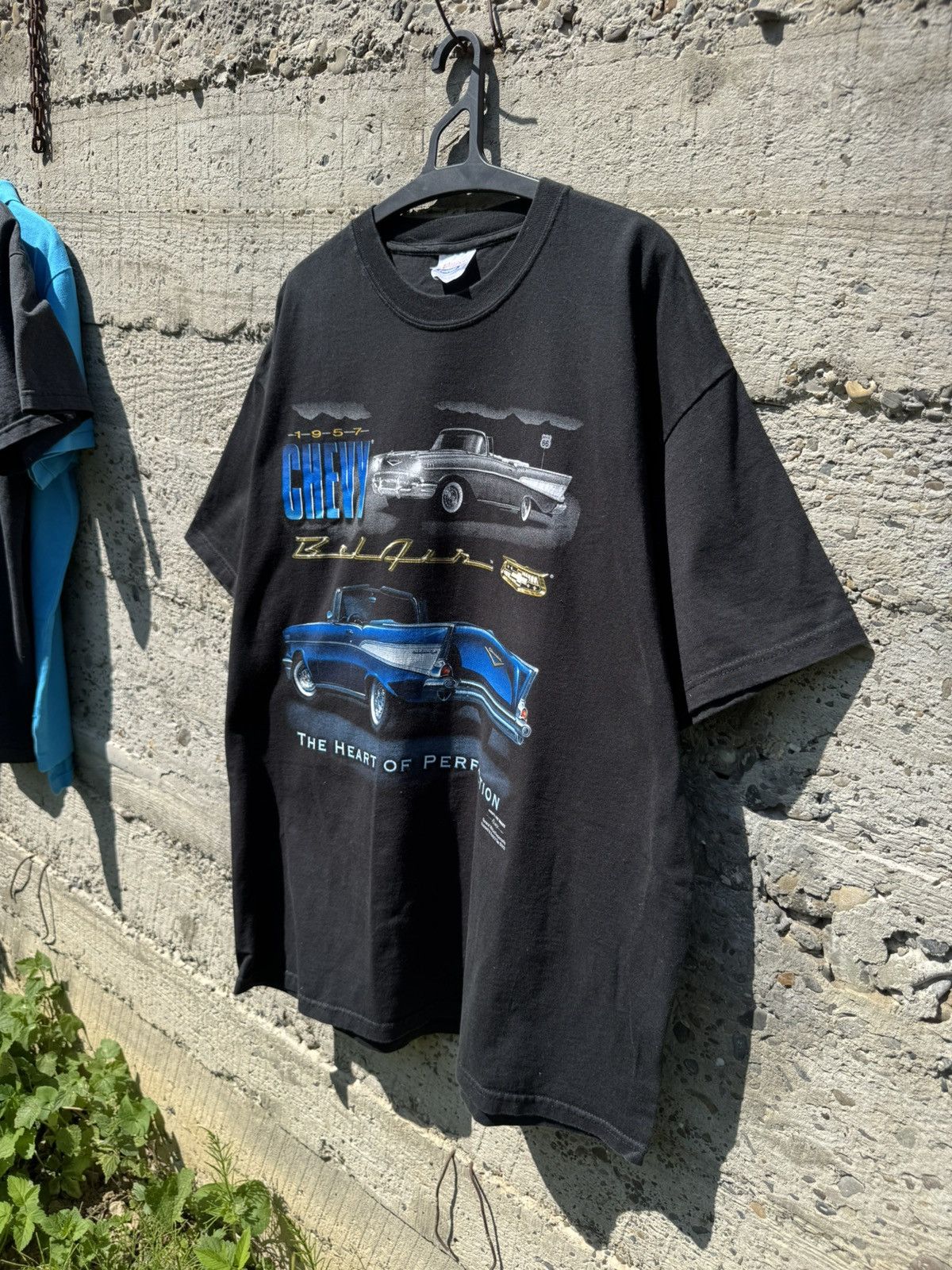 Vintage Vintage Chevy Bel Air 1957 Hanes Black Crewneck tee Size US XL / EU 56 / 4 - 2 Thumbnail