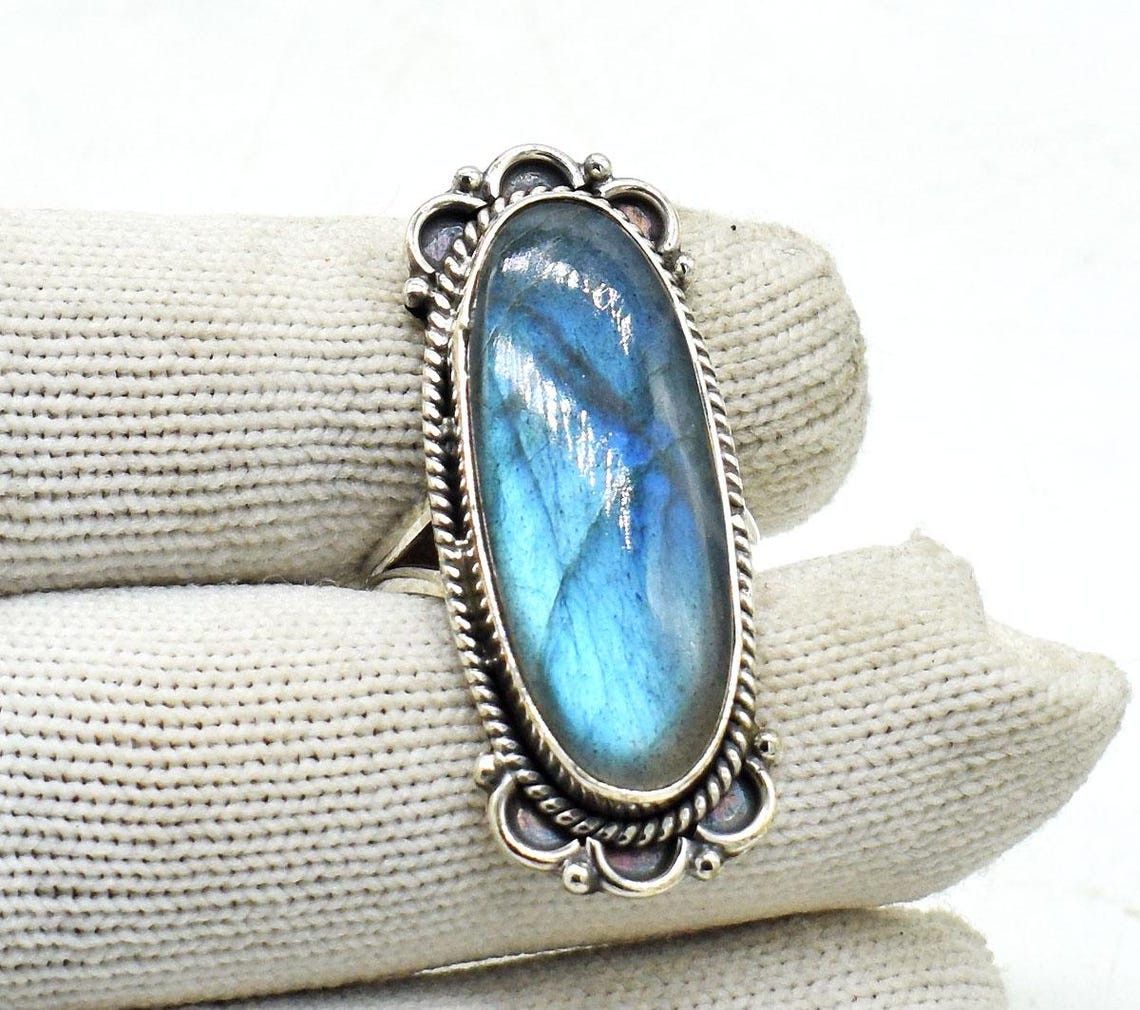 Handmade Labradorite 925 Silver Ring: Boho Design, High Polish Size ONE SIZE - 4 Thumbnail