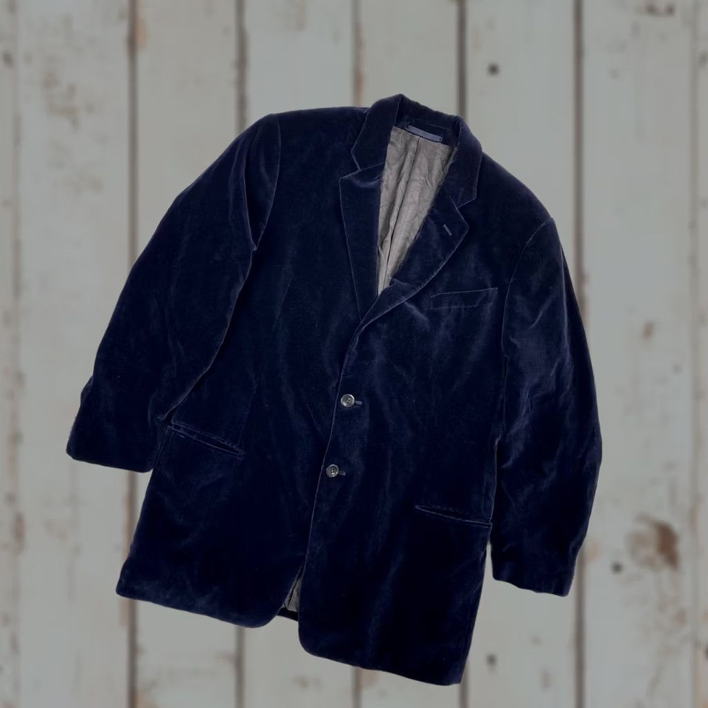 Armani Armani Collezioni Blazer Jacket Men 54R Blue Blue Vintage No Notch Lapel Single-Breasted Tuxedo Front Flat Front Size 54R - 1 Thumbnail