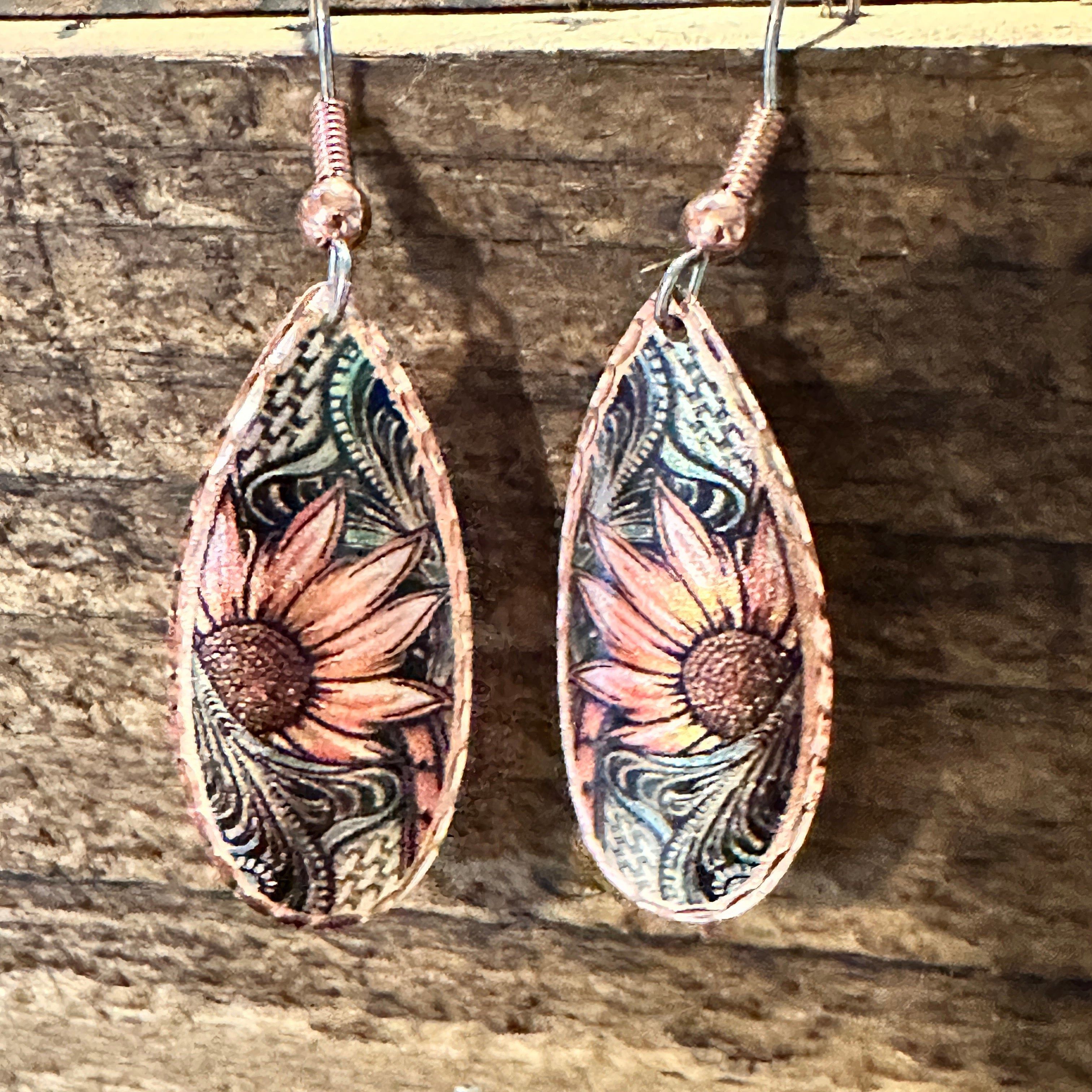Other Handmade Boho Copper Earrings, Diamond Cut Sunflower Native Size ONE SIZE - 4 Thumbnail