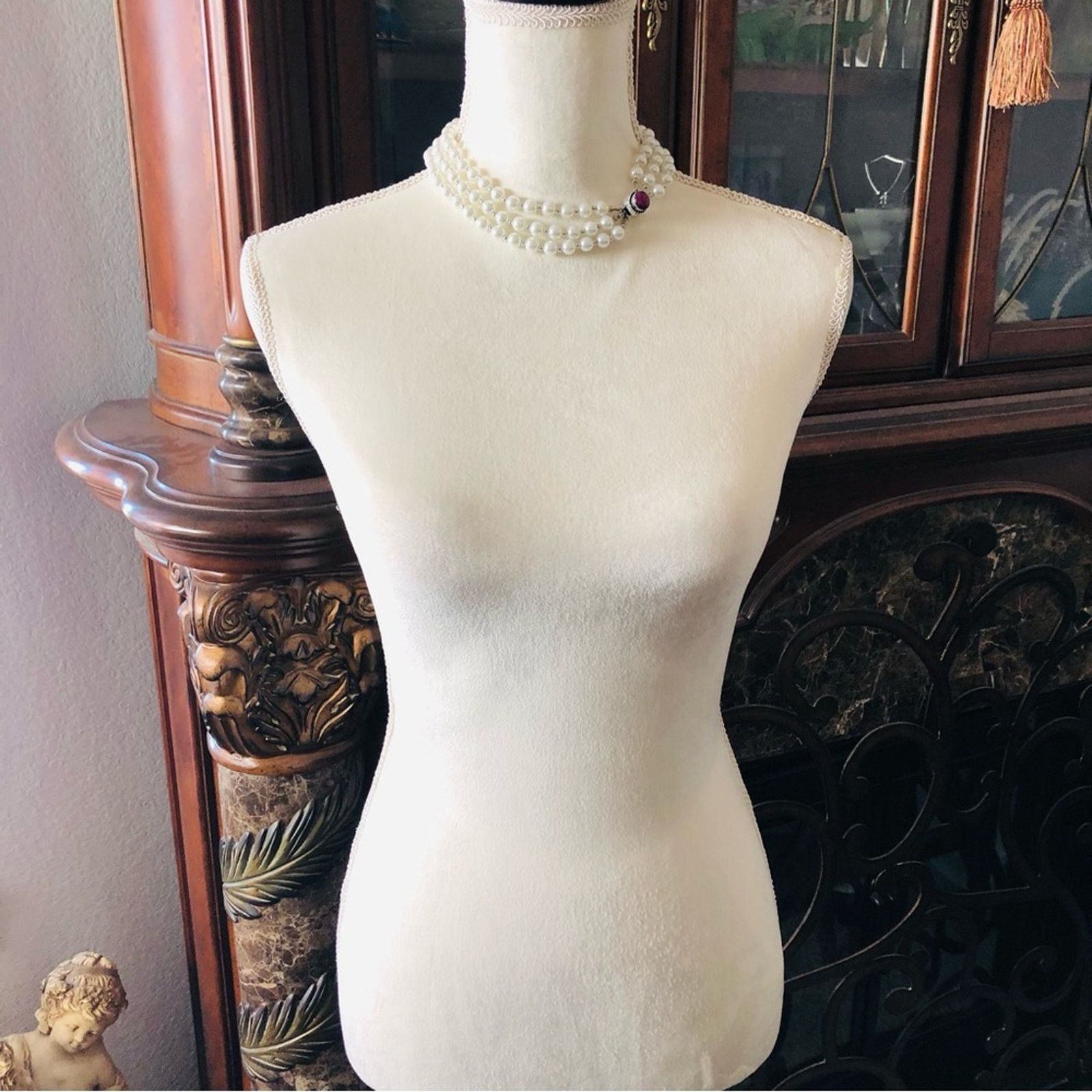 Handmade Handcrafted triple strand Pearl genuine ruby necklace Size ONE SIZE - 6 Thumbnail