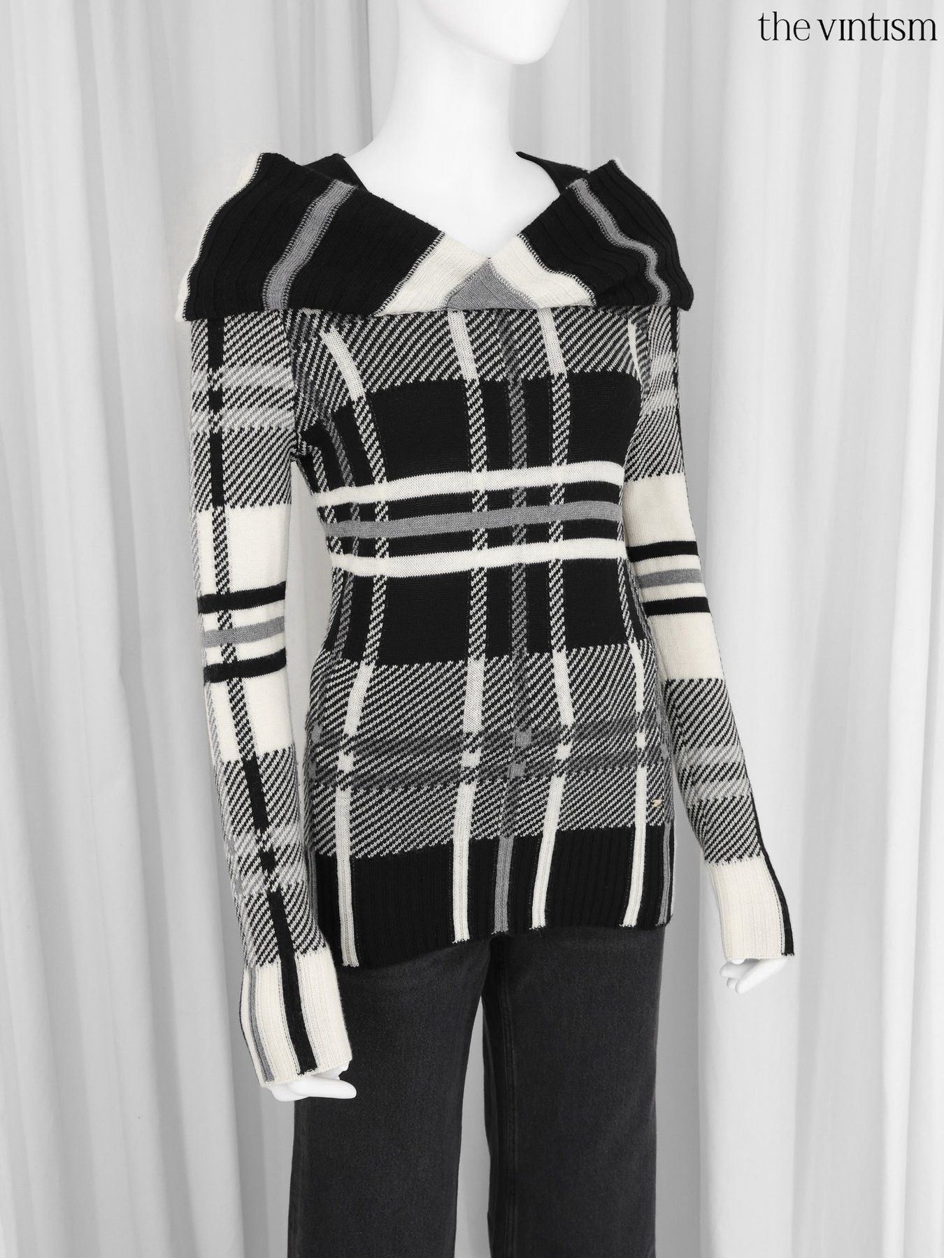 Escada Escada Cream Black Grey Check Pure Virgin Wool Sweater XS/S Size XS / US 0-2 / IT 36-38 - 7 Thumbnail