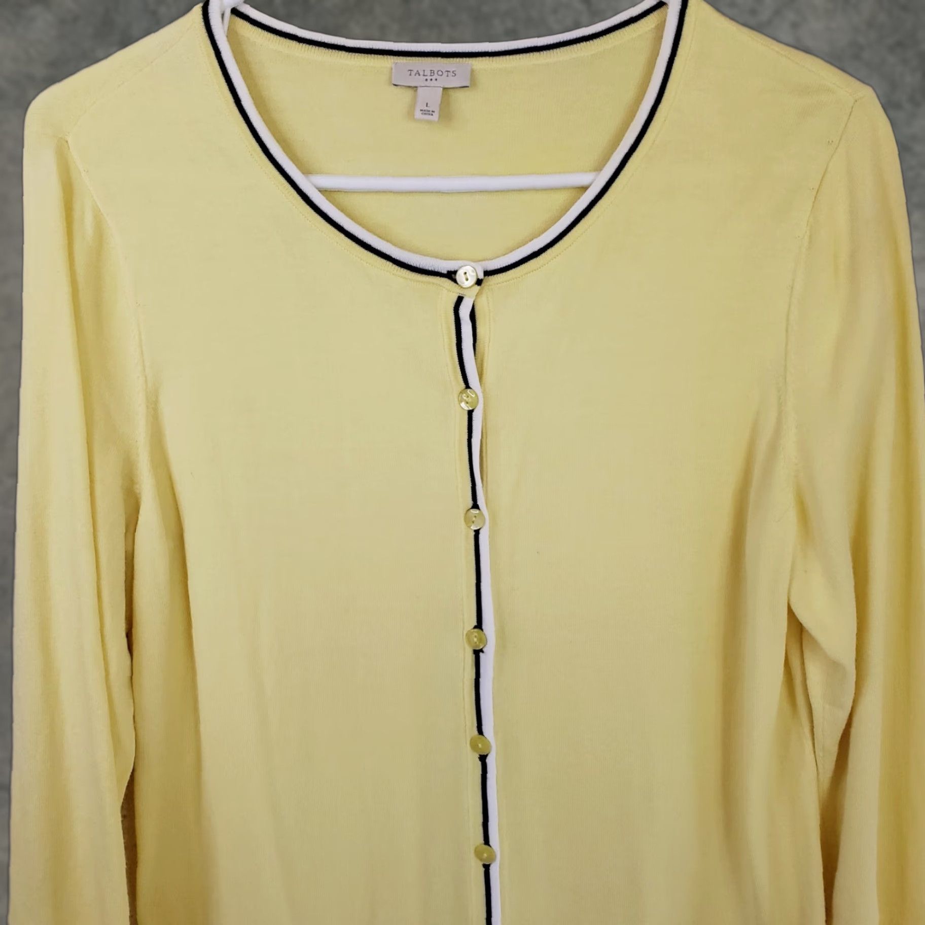 Talbots VINTAGE Talbots Women's L Yellow Cardigan Sweater 3/4 Sleeve Button Front Pima Cotton Size L / US 10 / IT 46 - 1 Thumbnail