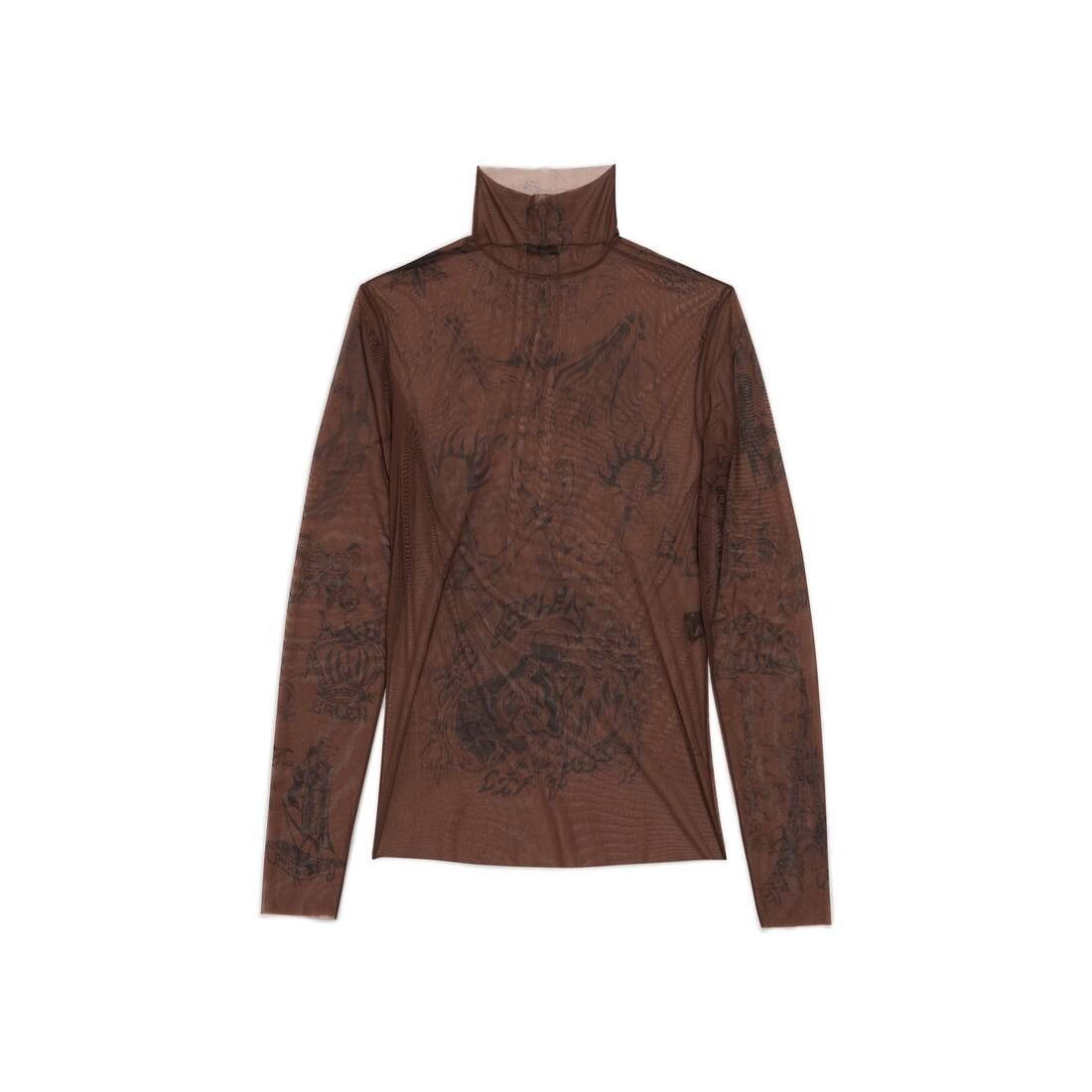 Balenciaga o1tr1nto0825 Tat Long Sleeve Top in Dark Brown Size US S / EU 44-46 / 1 - 1 Thumbnail