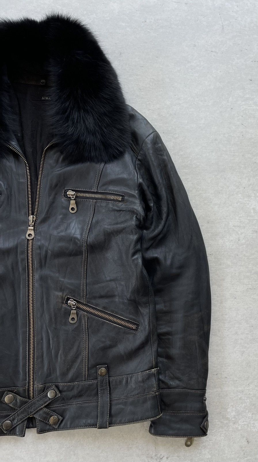 KMRii 🔥VINTAGE 2000'S AIMA FUR COLLARED BLACK BIKER LEATHER JACKET Size US M / EU 48-50 / 2 - 5 Thumbnail