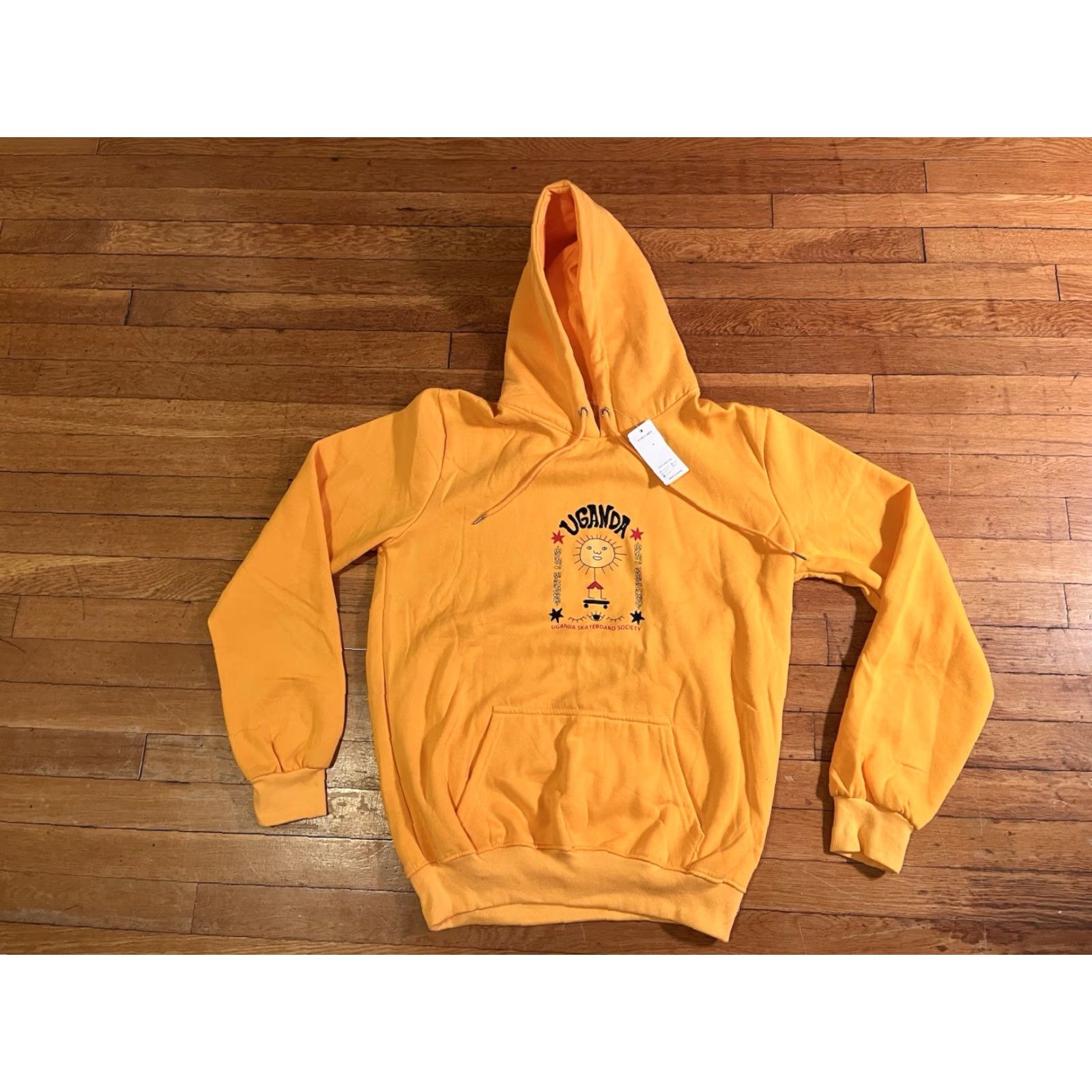 Vintage Uganda Skateboard Society Hoodie Mens XXL Yellow Logo Graphic Print Fleece Pullover Hooded Regular Size US XXL / EU 58 / 5 - 2 Thumbnail