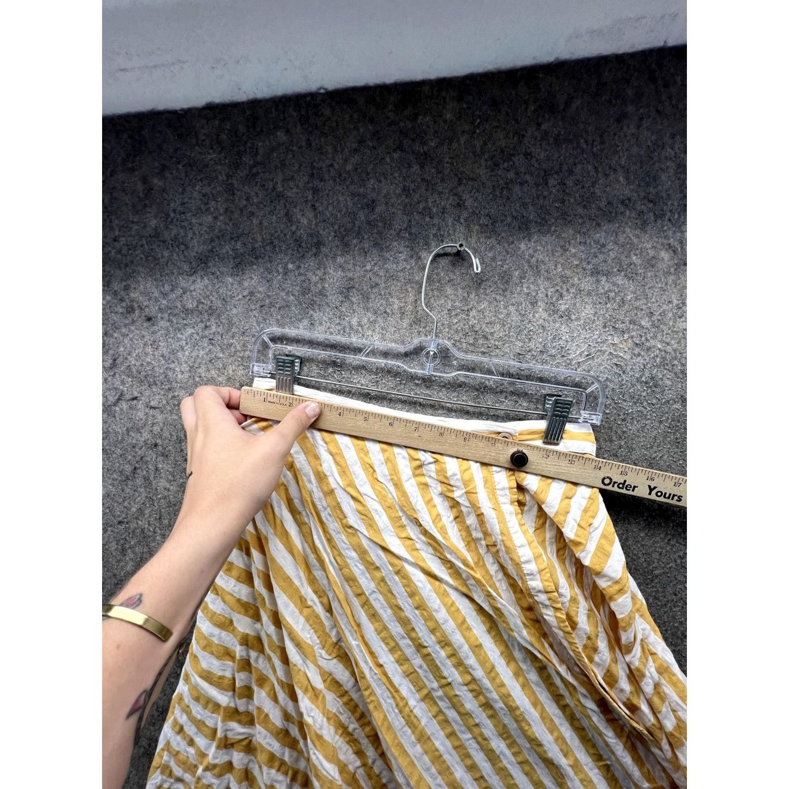Vintage CELANDINE Skirt Womens S Yellow Small White Stripe Line Full Knee Length Casual Size 28" / US 6 / IT 42 - 4 Thumbnail