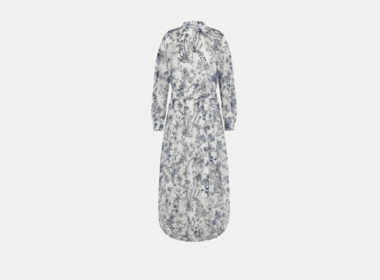 Dior o1w1db10326 511L11 Belted Mid-Length Dress in White/Blue Size S / US 4 / IT 40 - 1 Thumbnail