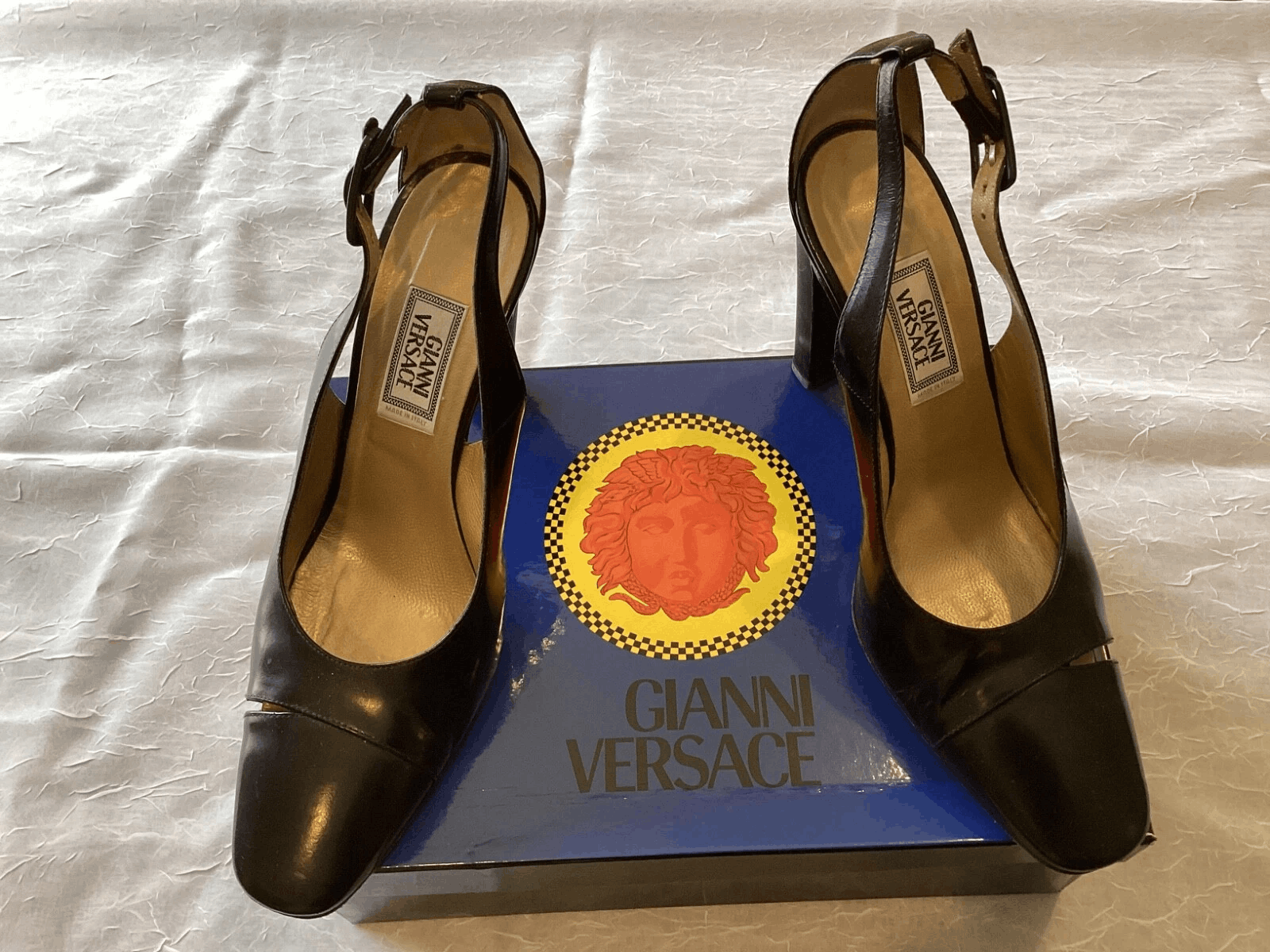 Versace Vtg Gianni Versace Black Leather Heels w/ box! Size US 8 / IT 38 - 5 Thumbnail