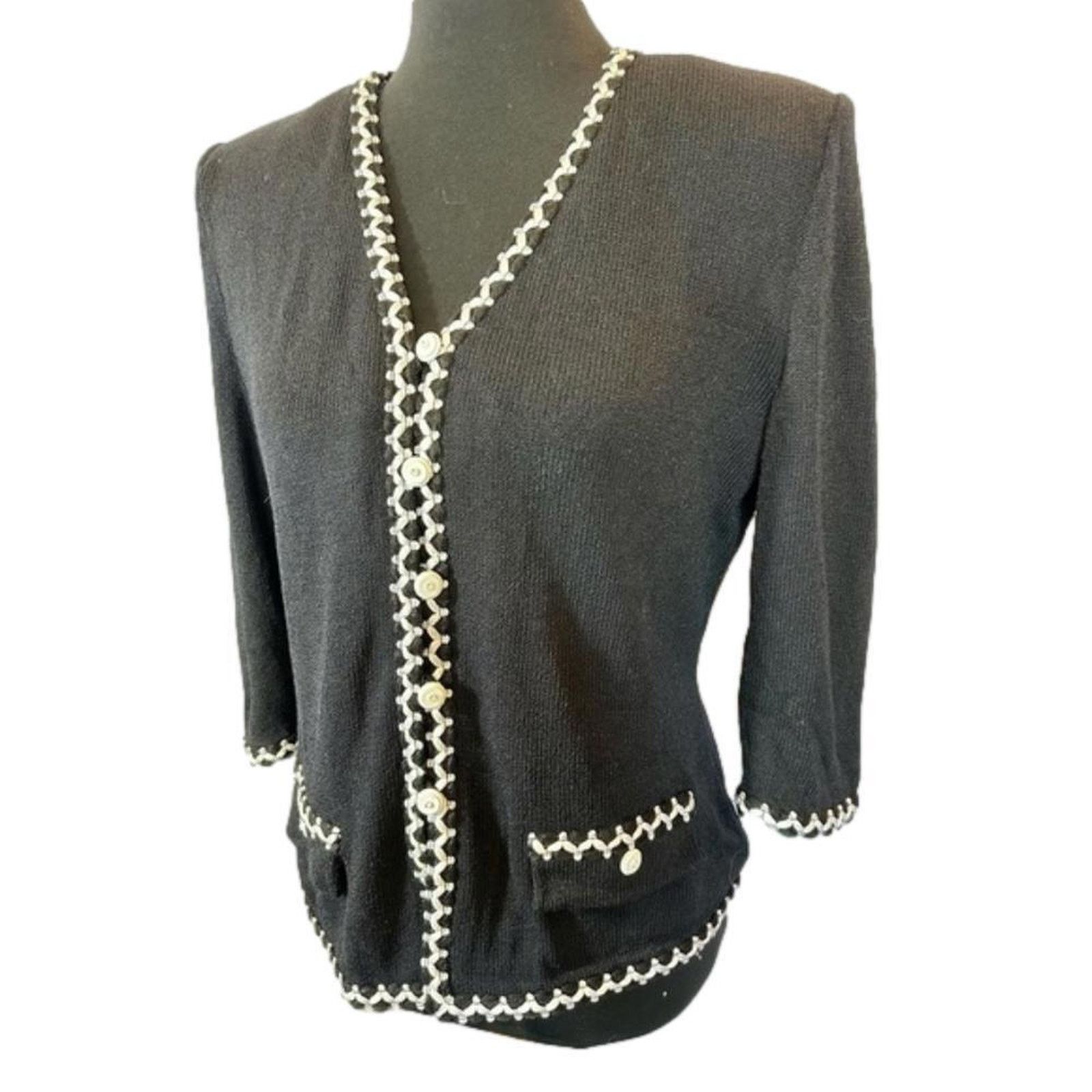 St. John St John Marie Gray Black Knit Cardigan with Contrast Trim Size M / US 6-8 / IT 42-44 - 3 Thumbnail