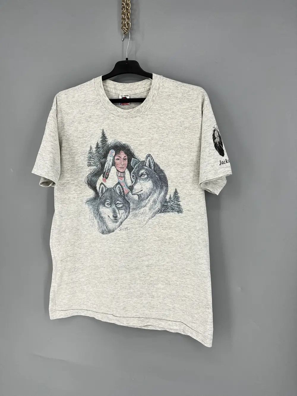 Fruit Of The Loom Vintage Wolf Jackson Hole T Shirt Single Stitch Graphic Tee Size US L / EU 52-54 / 3 - 3 Thumbnail