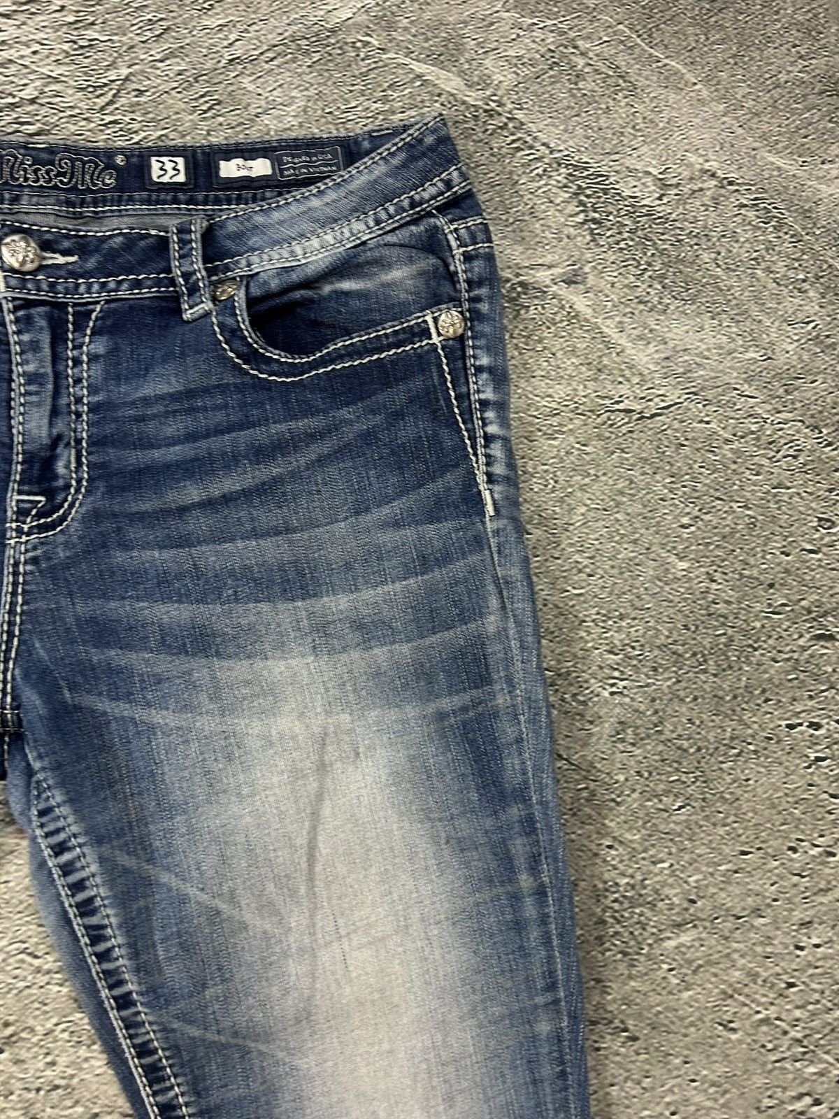 Miss Me Miss Me flared bootcut white stitching denim vintage y2k Size 33" - 9 Thumbnail
