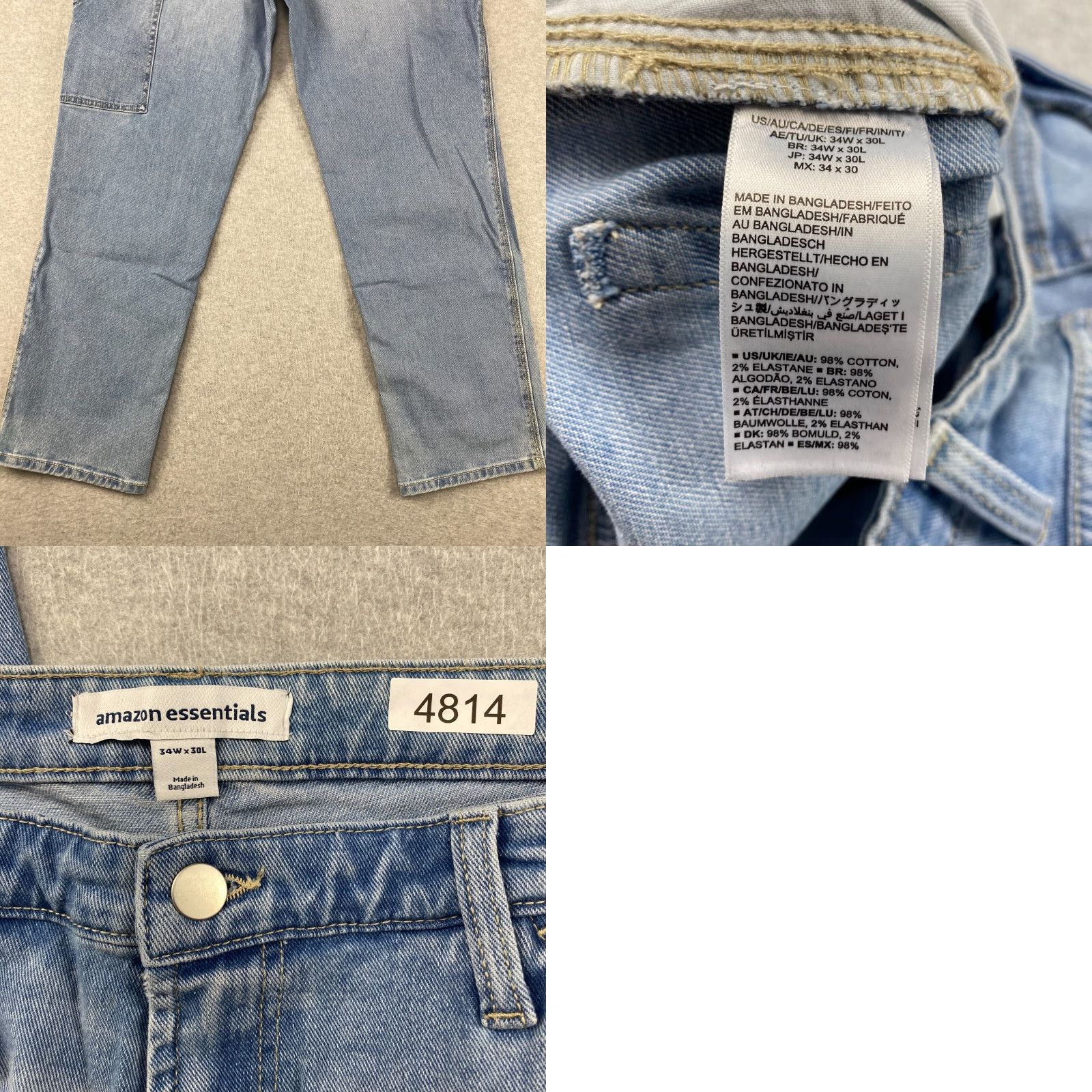 Essentials Amazon Essentials Jeans Mens 34X30 Blue Cuffed 5-Pocket Slim Stretch Straight Leg Denim Casual Pants Jeans Mens Blue 34x30 Size US 34 / EU 50 - 9 Thumbnail