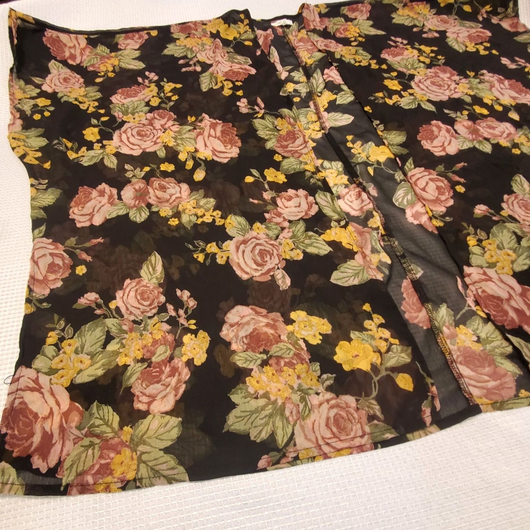 Vintage Maurices Womens Floral Kimono Cover Up Summer Black Sheer Antique Roses OSFM Size ONE SIZE - 3 Thumbnail
