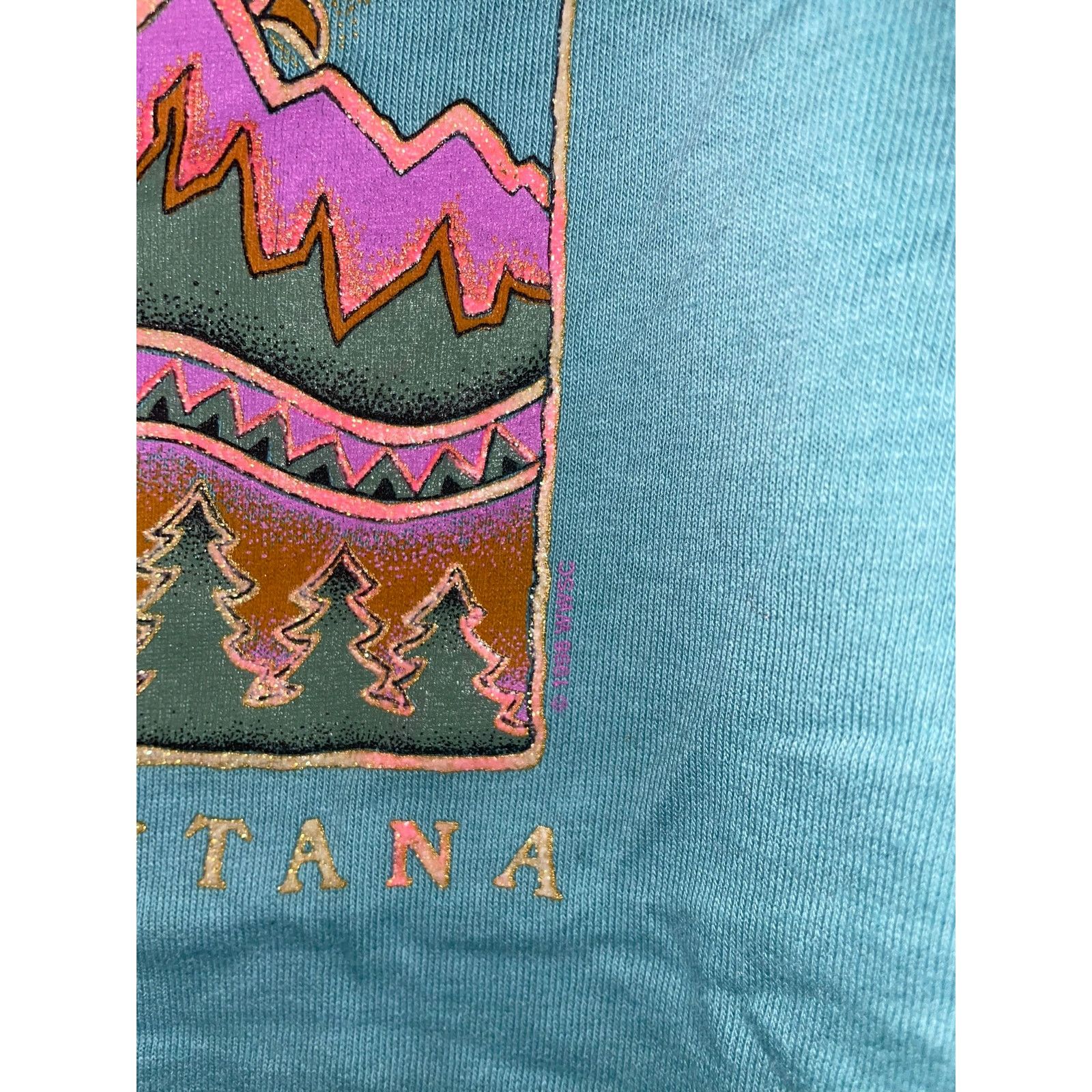 Vintage Womens Vintage Montana Shirt Mountan Teal Tee Top 90s Large Size L / US 10 / IT 46 - 4 Thumbnail