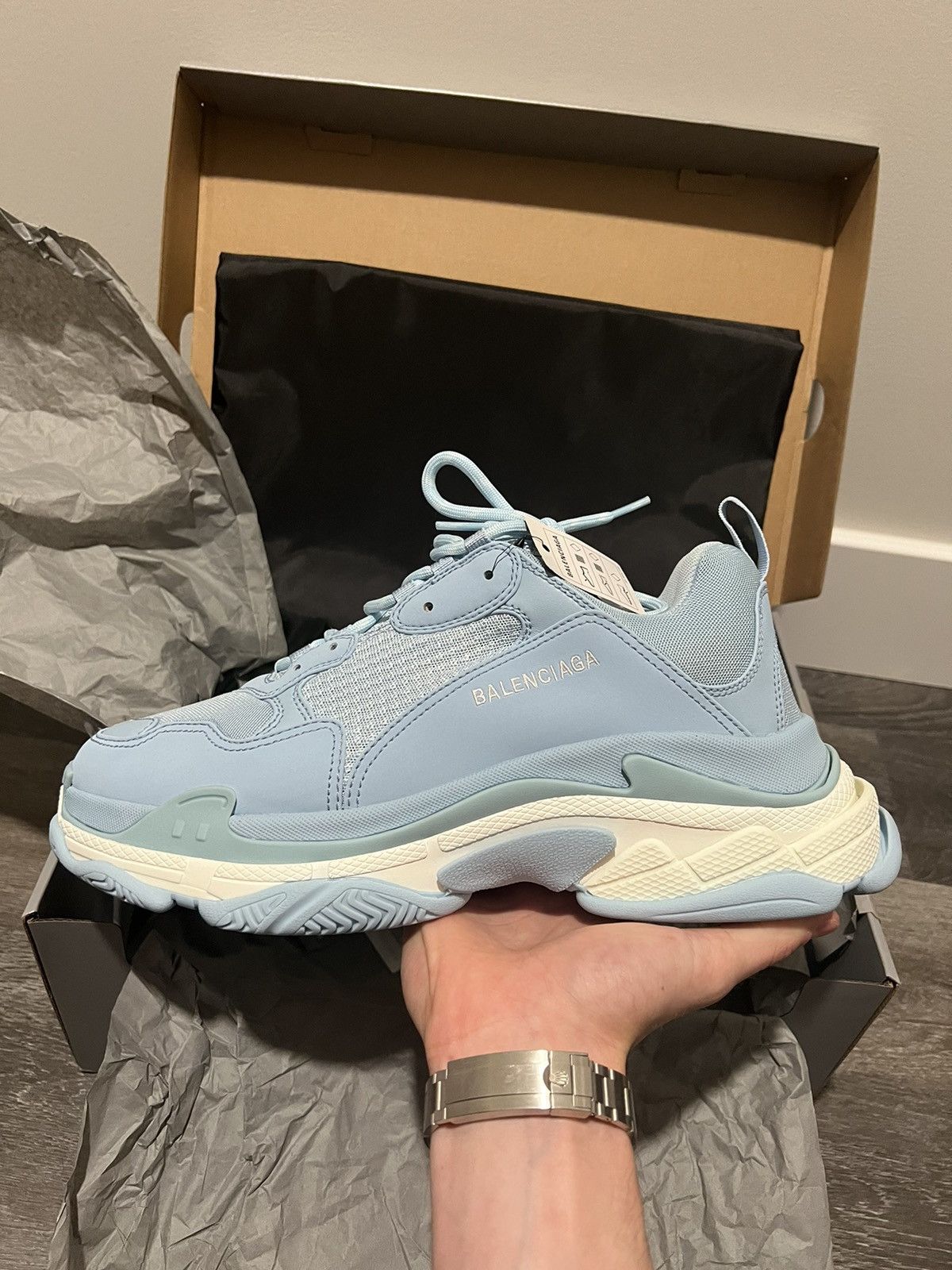 image of Balenciaga Triple S “Light Blue” Size 46/13 Mens Shoes