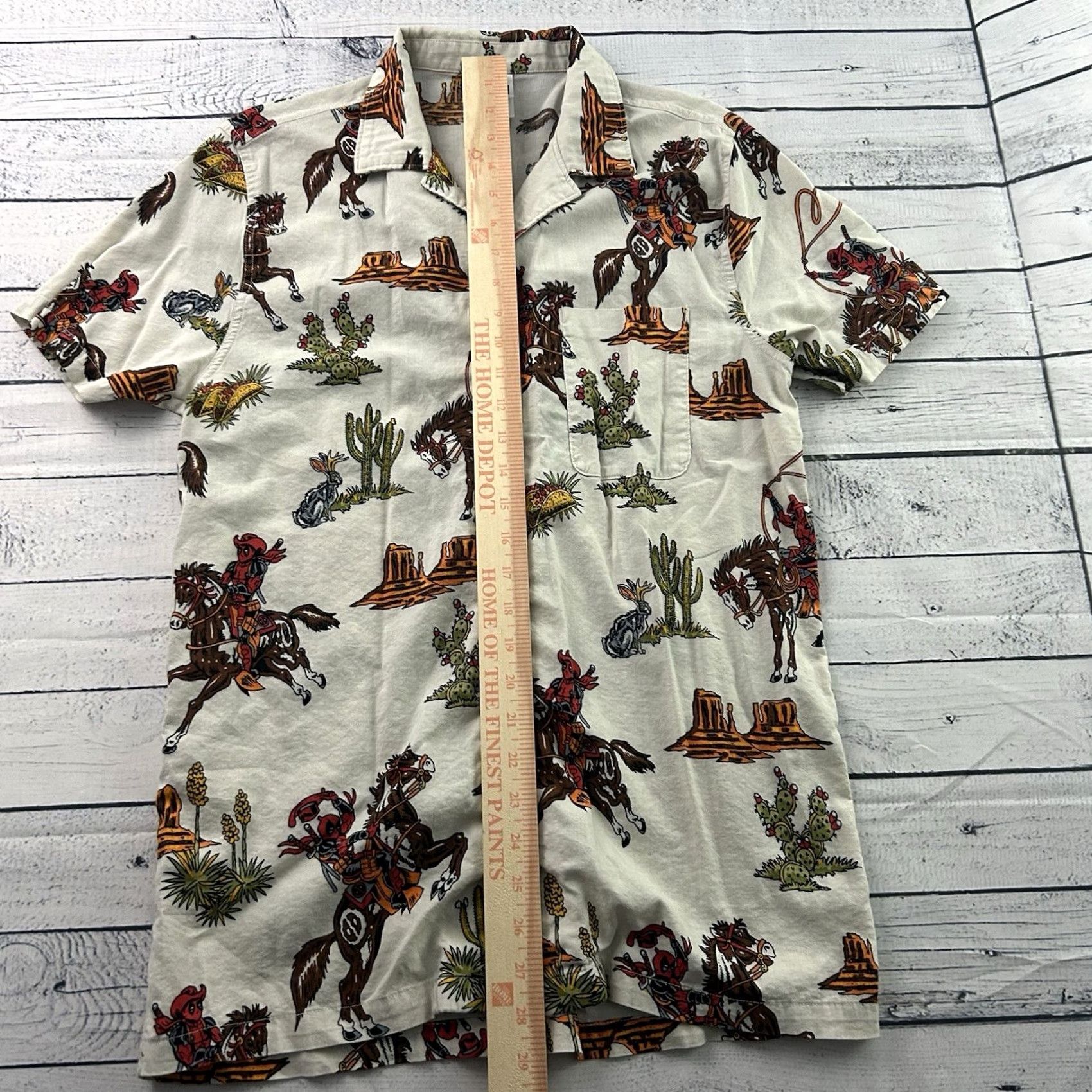 Vintage Marvel Deadpool Short Sleeve Hawaiian Button-Up Shirt Men's M Beige Size US M / EU 48-50 / 2 - 2 Thumbnail