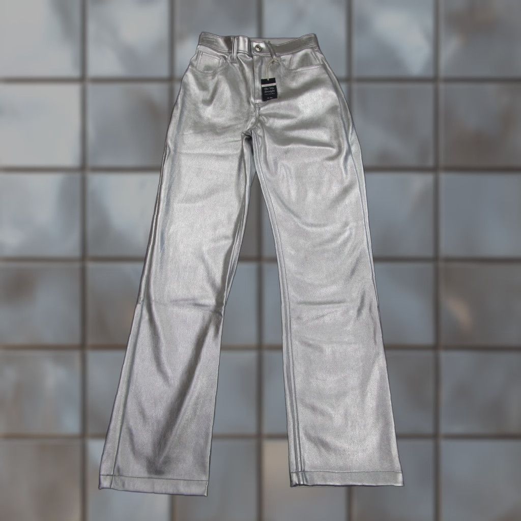 Abercrombie & Fitch Abercrombie & Fitch Vegan Leather Pants Womens 25 Ultra High Rise 90s Silver Khakis Straight Modern Vintage: No Size 24" / US 00 / IT 34 - 1 Thumbnail