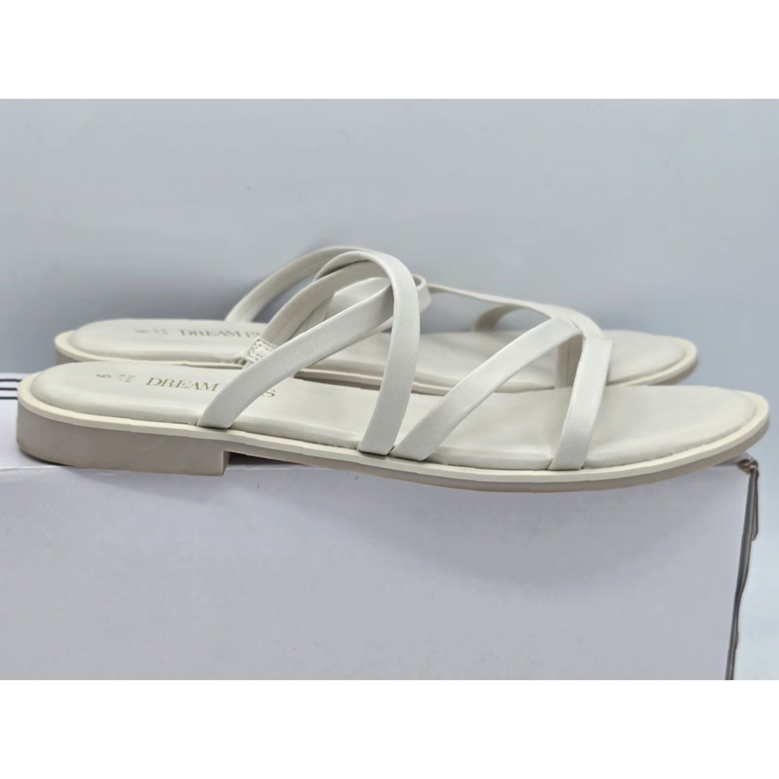 Vintage Dream Pairs Women’s Slide Sandals - Slip On, Open Toe, White PU Sz 9 - Casual Comfort Flat Footwear Size US 9 / IT 39 - 6 Thumbnail