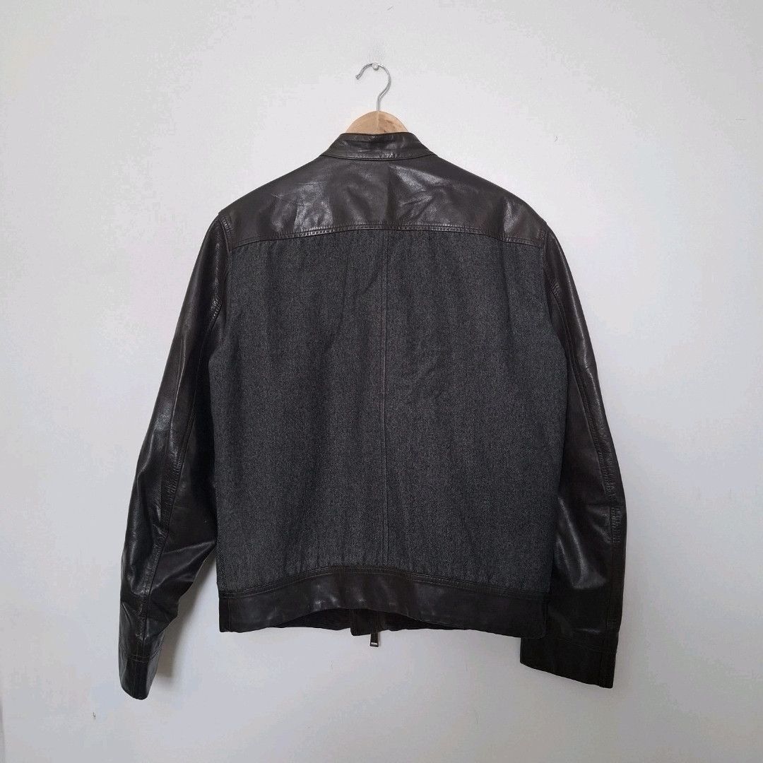 Dsquared2 DSQUARED2 Vintage Brown Leather Wool Zip Up Biker Jacket Size US XL / EU 56 / 4 - 2 Thumbnail