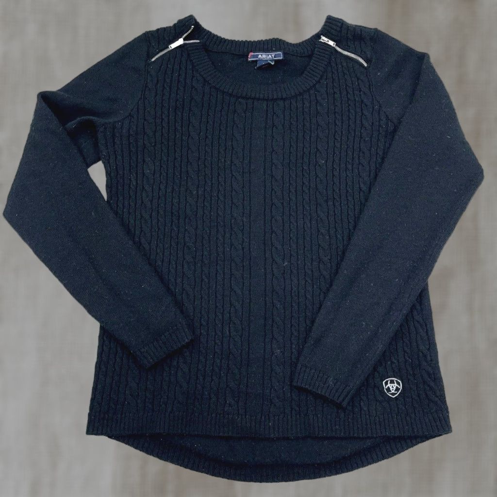 Ariat Ariat Women's Large Black Cable Knit Pullover Sweater - Lightweight Casual Top Size L / US 10 / IT 46 - 1 Thumbnail