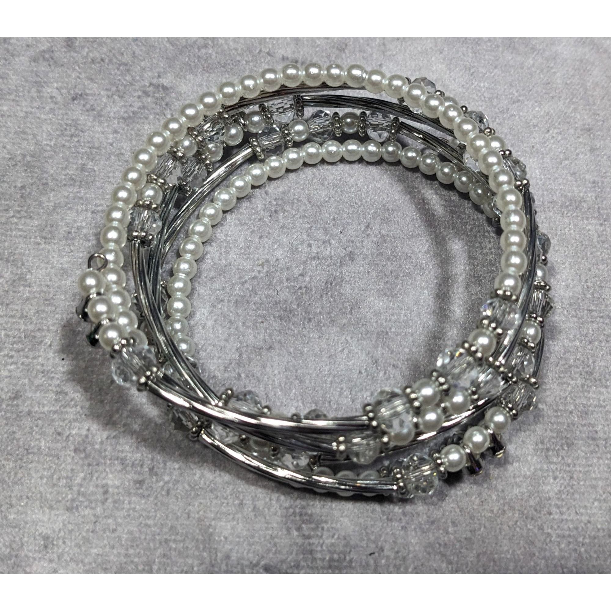 Other Elegant Glam White And Silver Tone Beaded Coil Bracelet Size ONE SIZE - 5 Thumbnail