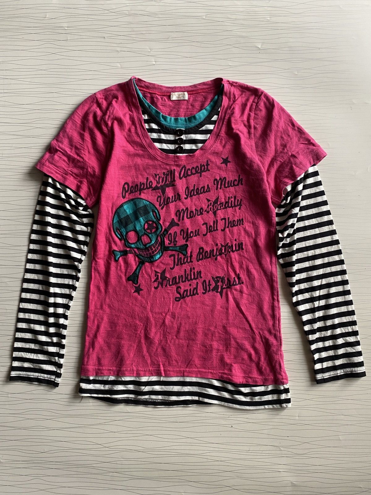 Japanese Brand Japanese Skull Tartan Poem Emboired Longsleeve Tee Shirt Size US L / EU 52-54 / 3 - 1 Thumbnail