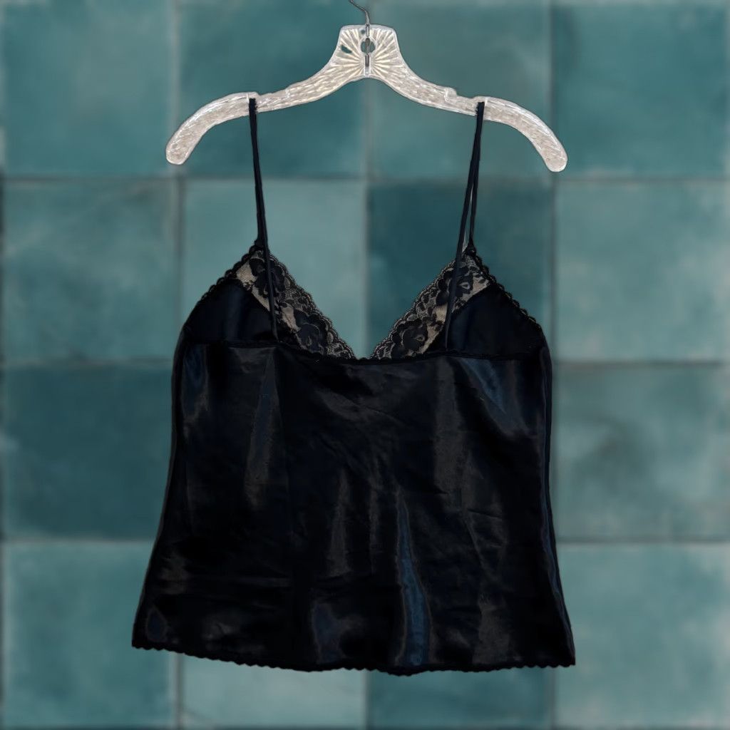 Vintage VINTAGE Myonne Camisole Top Camisole Women Medium Black Satin Lace Camisole Satin Lace Top Womens Size M / US 6-8 / IT 42-44 - 1 Thumbnail