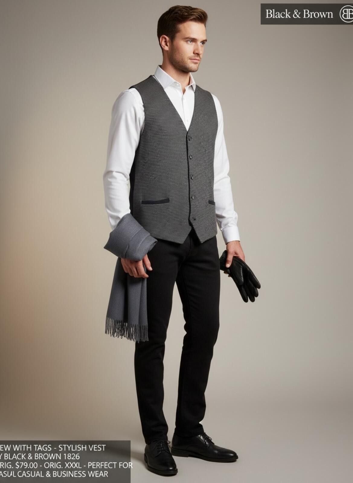 Black Brown 1826 Black & Brown Stylish Grey Vest Size XXL Size US XXL / EU 58 / 5 - 1 Thumbnail