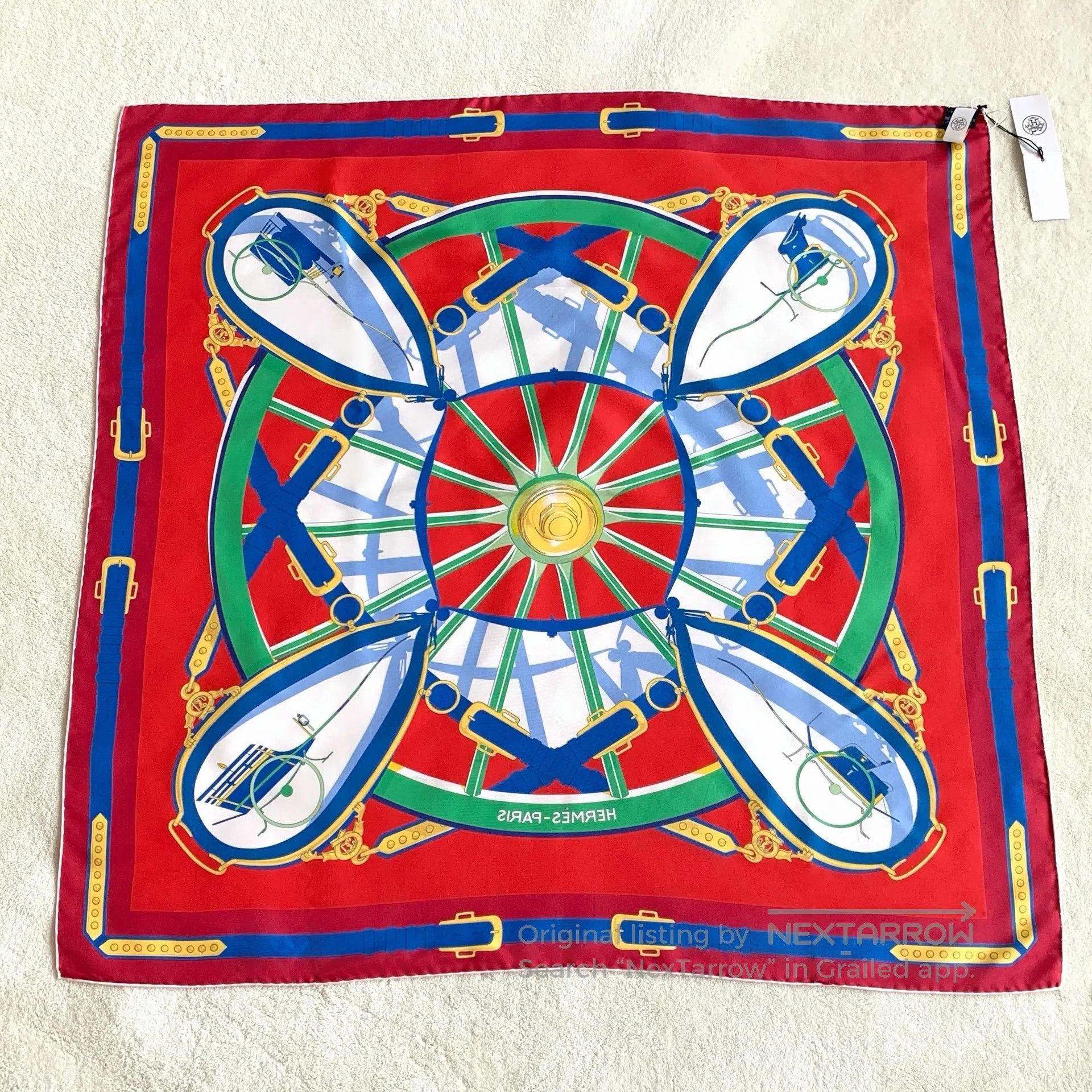 Hermes Hermes Red Wheel of Fortune Printed Silk Scarf| Size ONE SIZE - 2 Thumbnail
