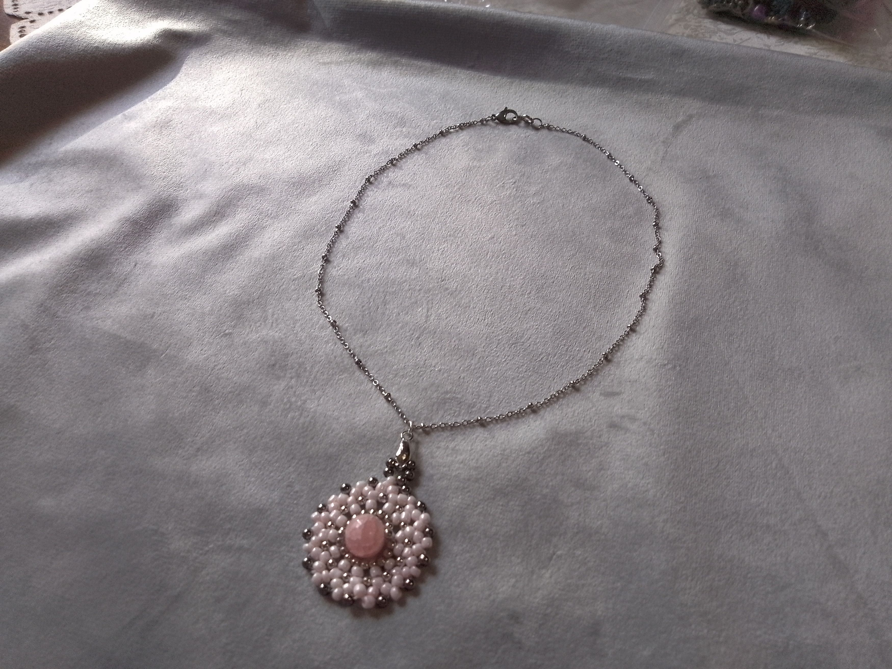 Handmade Necklace beaded Pendant. Pink Gemstone. Elegant Size ONE SIZE - 4 Thumbnail