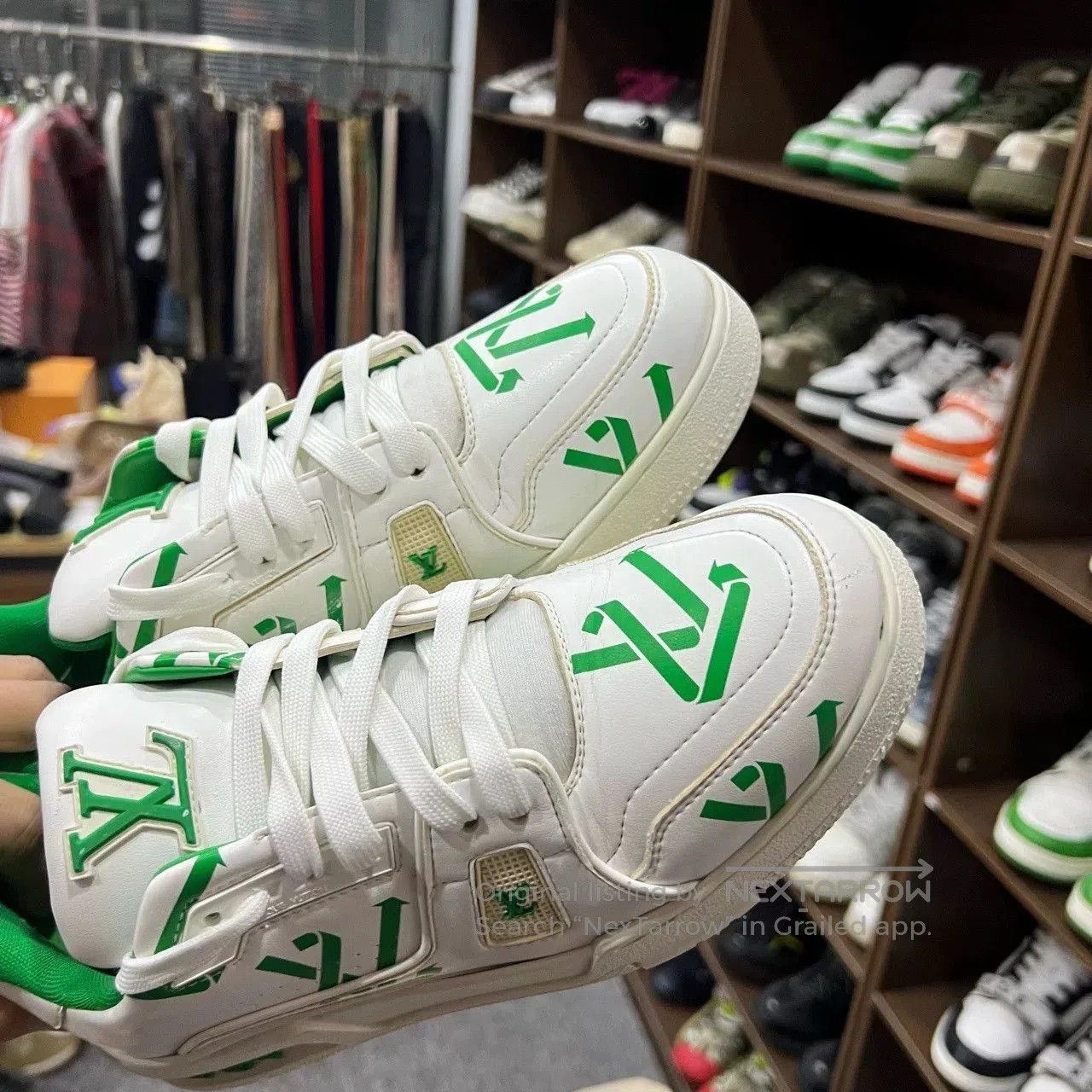 Louis Vuitton LV Trainer White Green Logo. Size US 8 / EU 41 - 5 Thumbnail