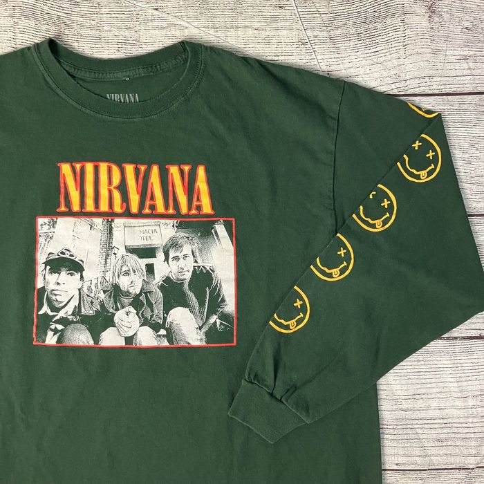 Nirvana Nirvana Kurt Cobain Green Graphic Long Sleeve Shirt | Grailed