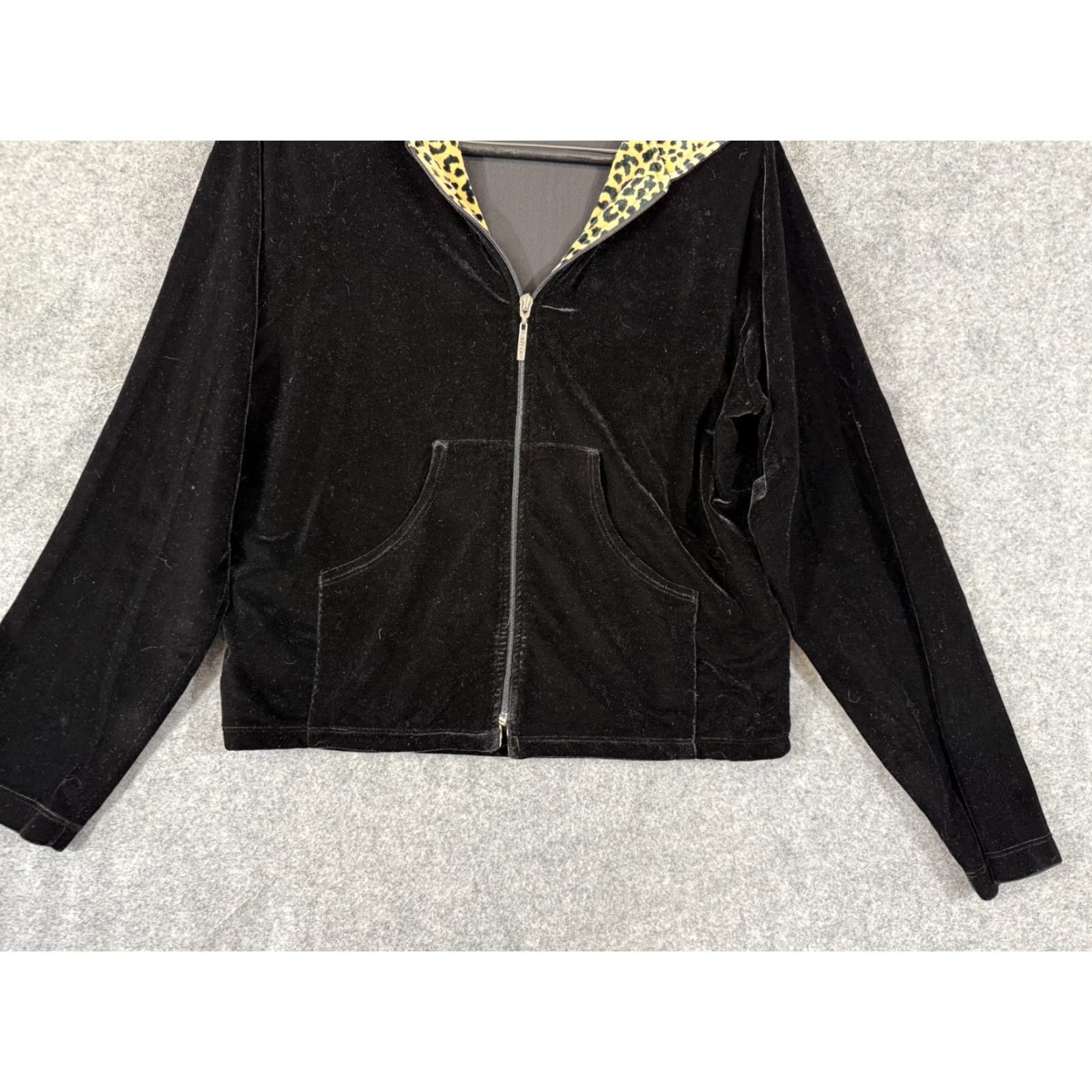 Velvet VINTAGE Carushka Velvet Leopard Jacket Womens M Black Full Zip Hooded USA VTG Size M / US 6-8 / IT 42-44 - 4 Thumbnail