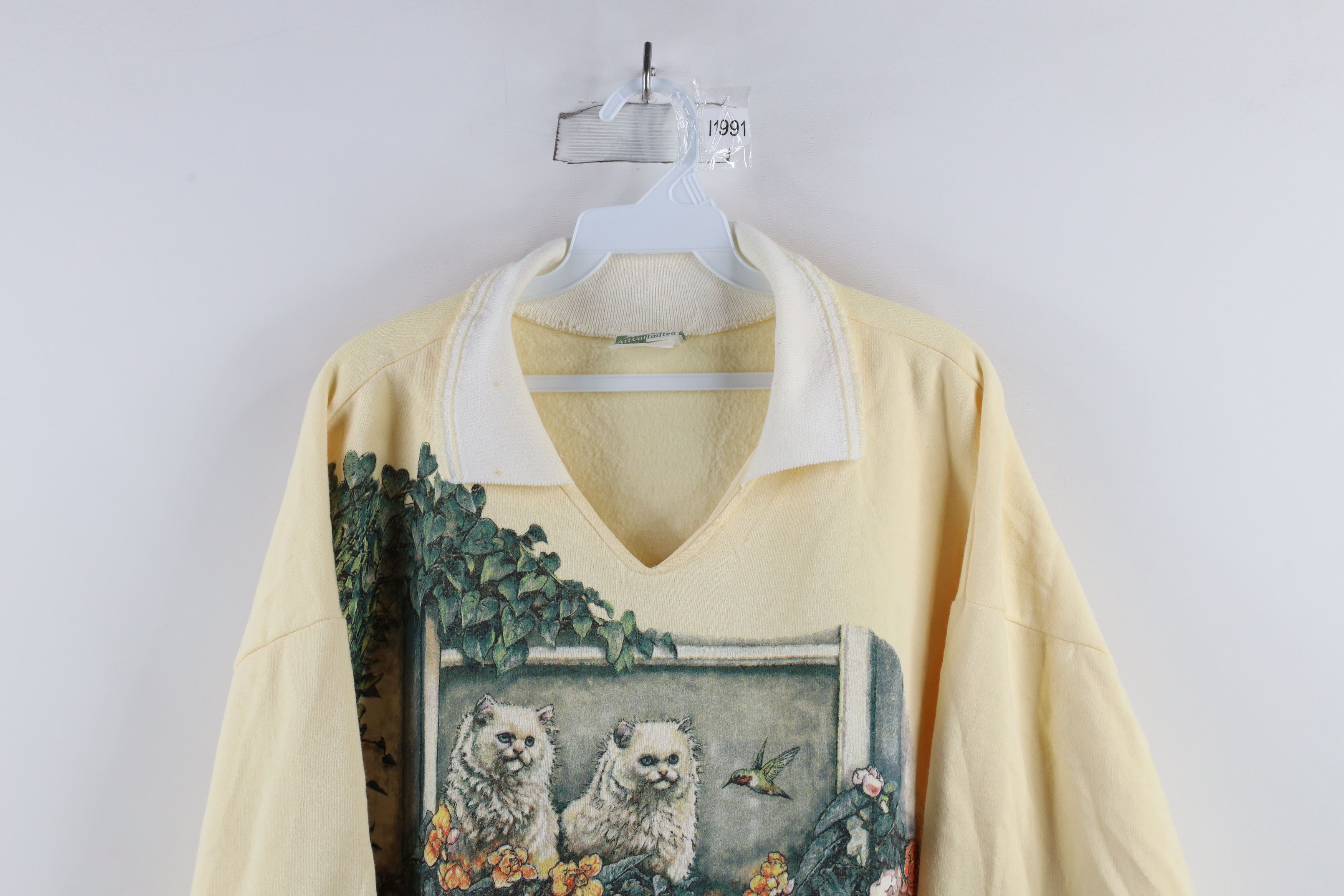 Vintage Vintage 90s Art Unlimited Cat Nature Collared Sweatshirt Size XL / US 12-14 / IT 48-50 - 2 Thumbnail