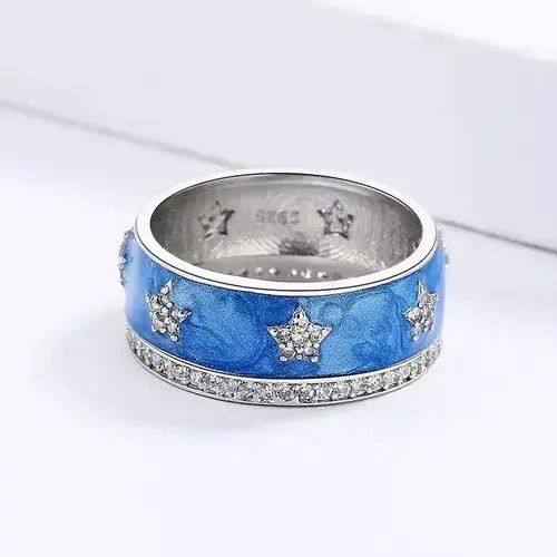 Ring Of Fire Creative Blue Star Zircon Enamel Sparkling CZ Ring Size ONE SIZE - 4 Thumbnail