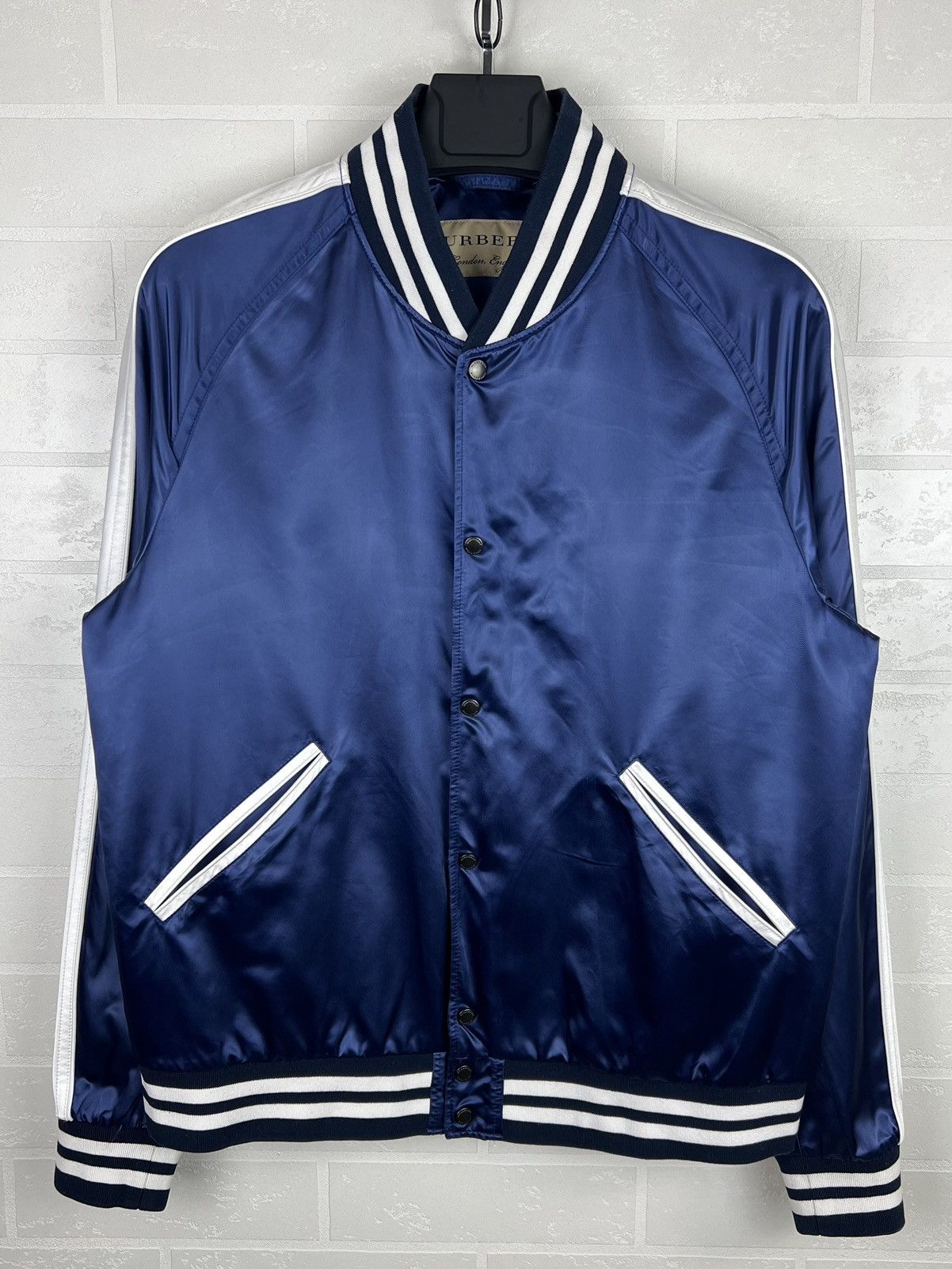Burberry BURBERRY Bomber Jacket Lidington Nylon Satin Navy Men's Size US XL / EU 56 / 4 - 1 Thumbnail