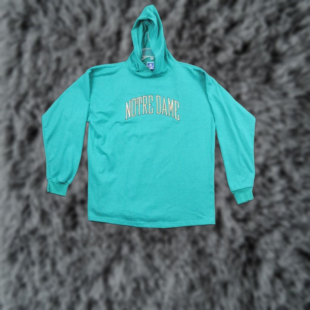 Champion VINTAGE Champion Notre Dame Hoodie Mens XL Green Spell Out Pullover Made USA 90s Size US XL / EU 56 / 4 - 1 Thumbnail