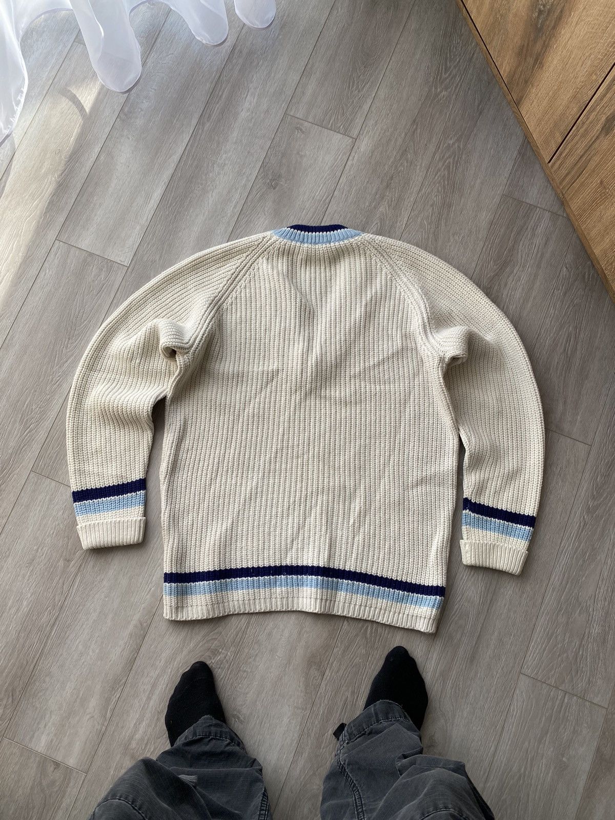 Fred Perry × Vintage Fred Perry vintage v neck sweater knit white tennis cable Size US M / EU 48-50 / 2 - 7 Thumbnail