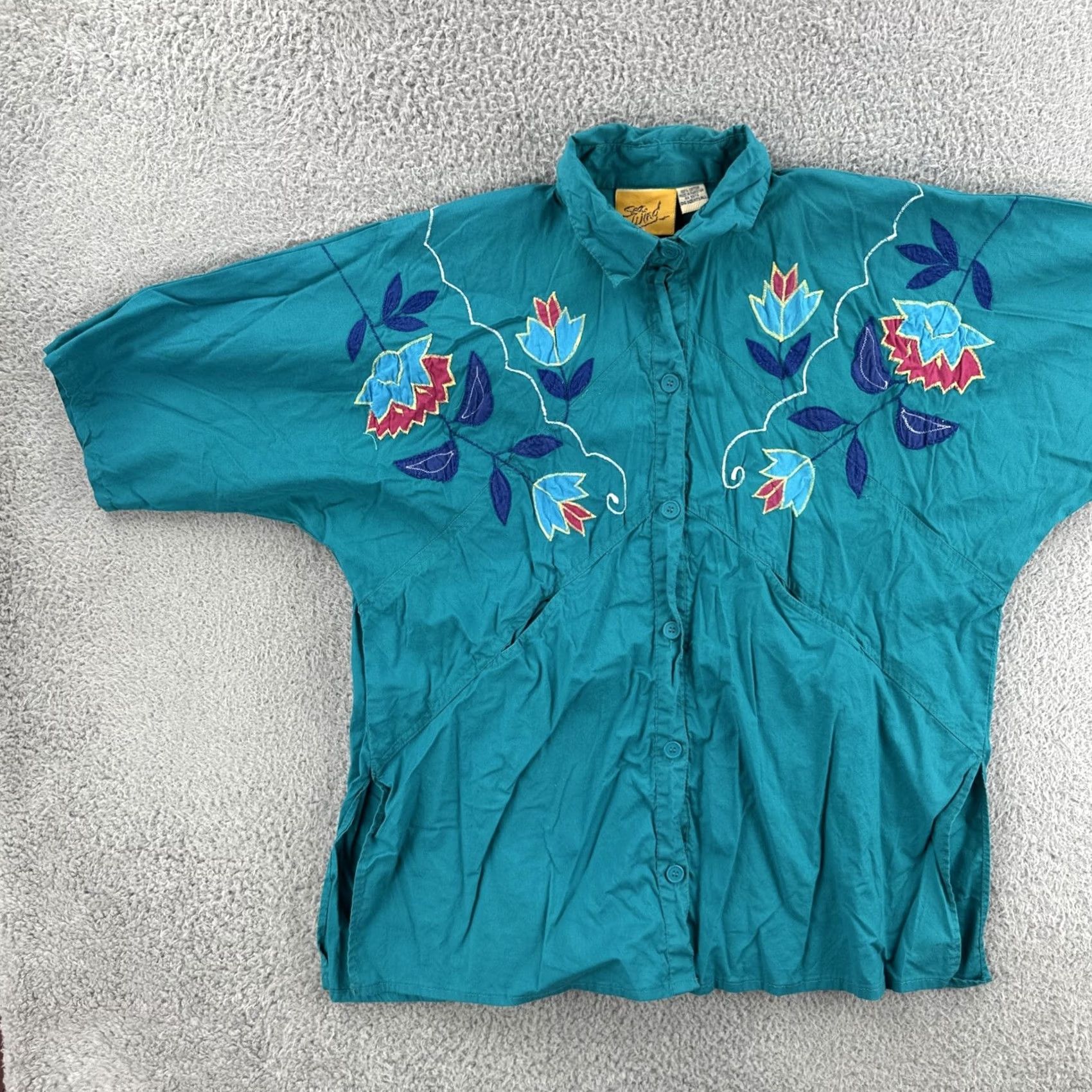 Vintage VINTAGE Sea Wing Shirt Womens One Size Fits All Green Embroidered Pocketed Button Up Shirt L Green Womens Size L / US 10 / IT 46 - 3 Thumbnail