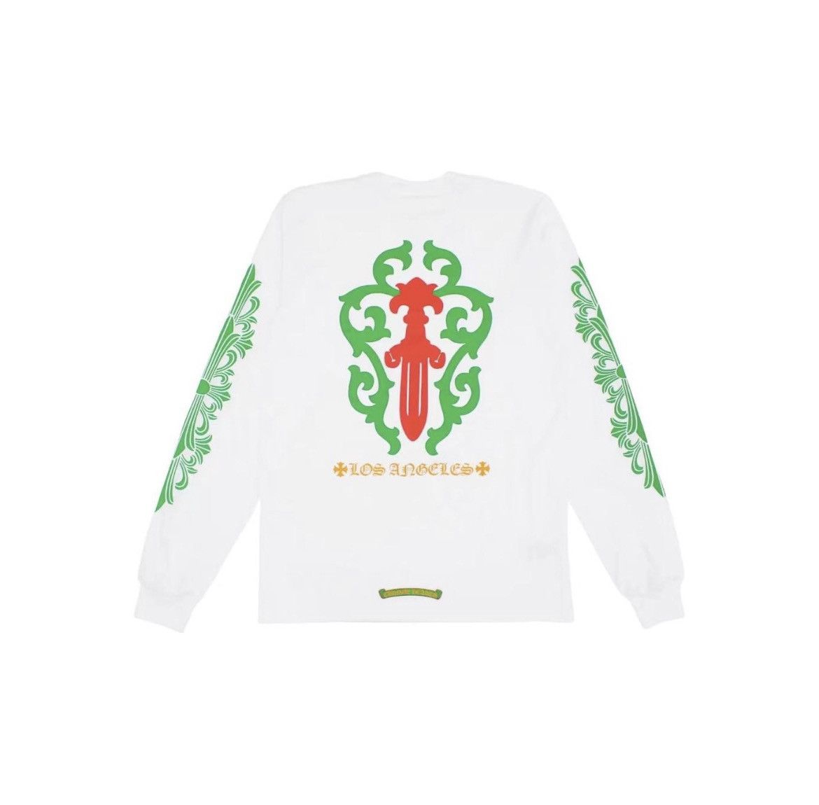 image of Chrome Hearts Los Angeles Dagger Floral Cross Arm Long Sleeve Tee in White, Men's (Size 2XL)