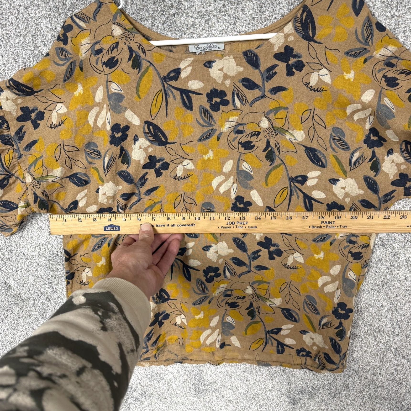 Vintage VINTAGE Elena Baldi Blouse Shirt Women M Linen Floral Flutter Sleeve 80s Boho Italy Yellow Tan Cottagecore Size M / US 6-8 / IT 42-44 - 2 Thumbnail