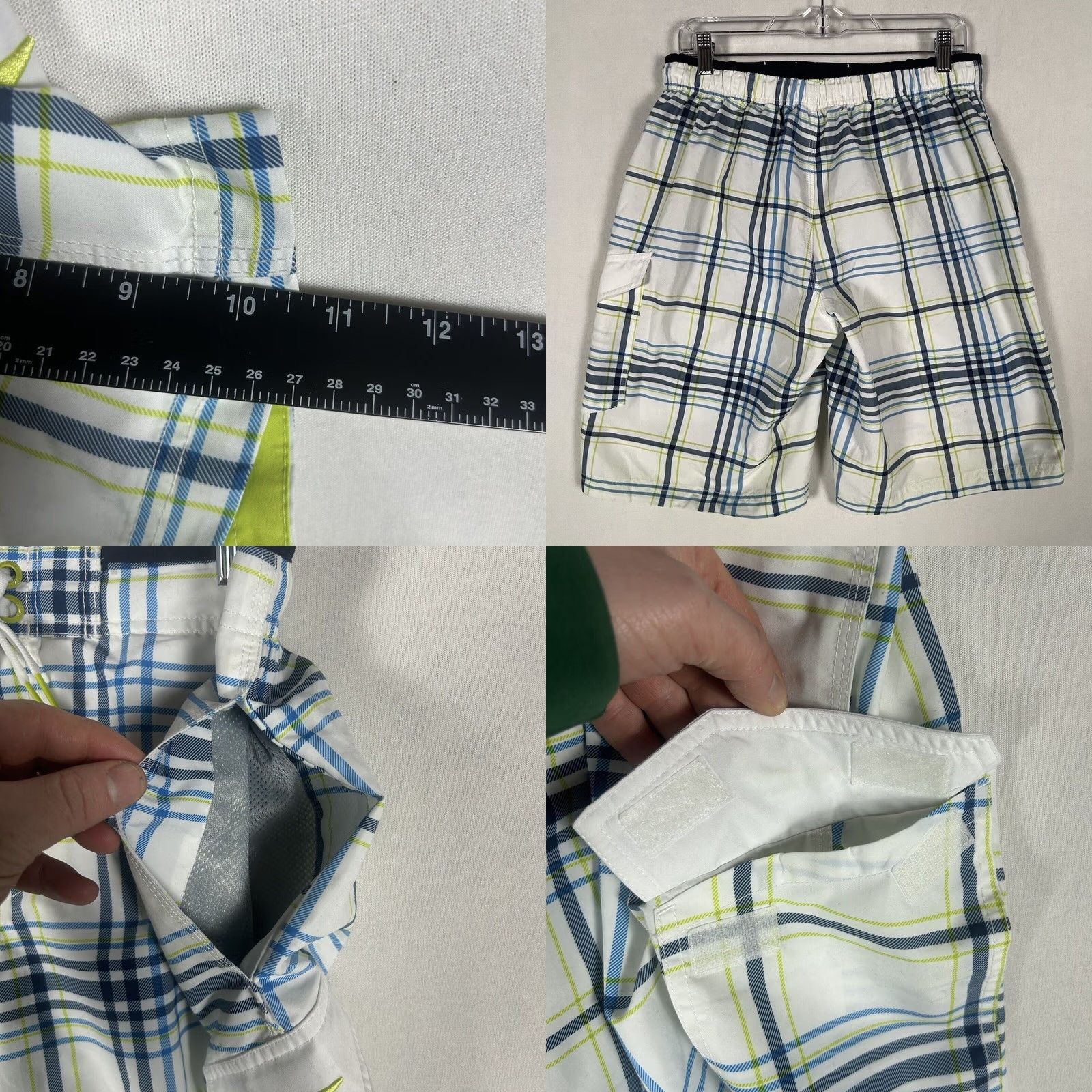 Speedo Speedo Plaid Board Shorts Swim Trunks Mens S White Lined Stretch Tie Waist Size US 29 - 8 Thumbnail