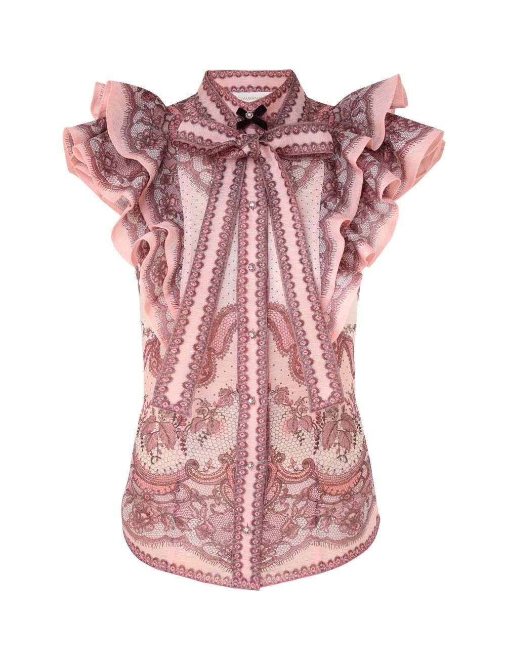 oc11z0925 Crush Frilled Fitted Blouse in Multicolor