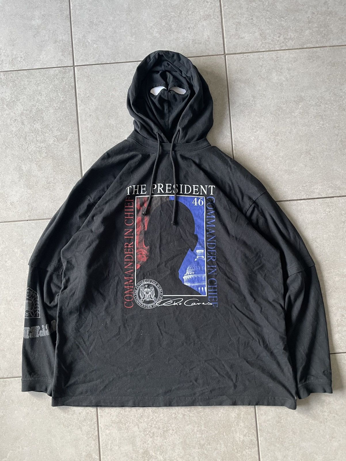image of Vetements Fw19 Runway President Mask Longsleeve Hoodie in Black, Men's (Size Large)
