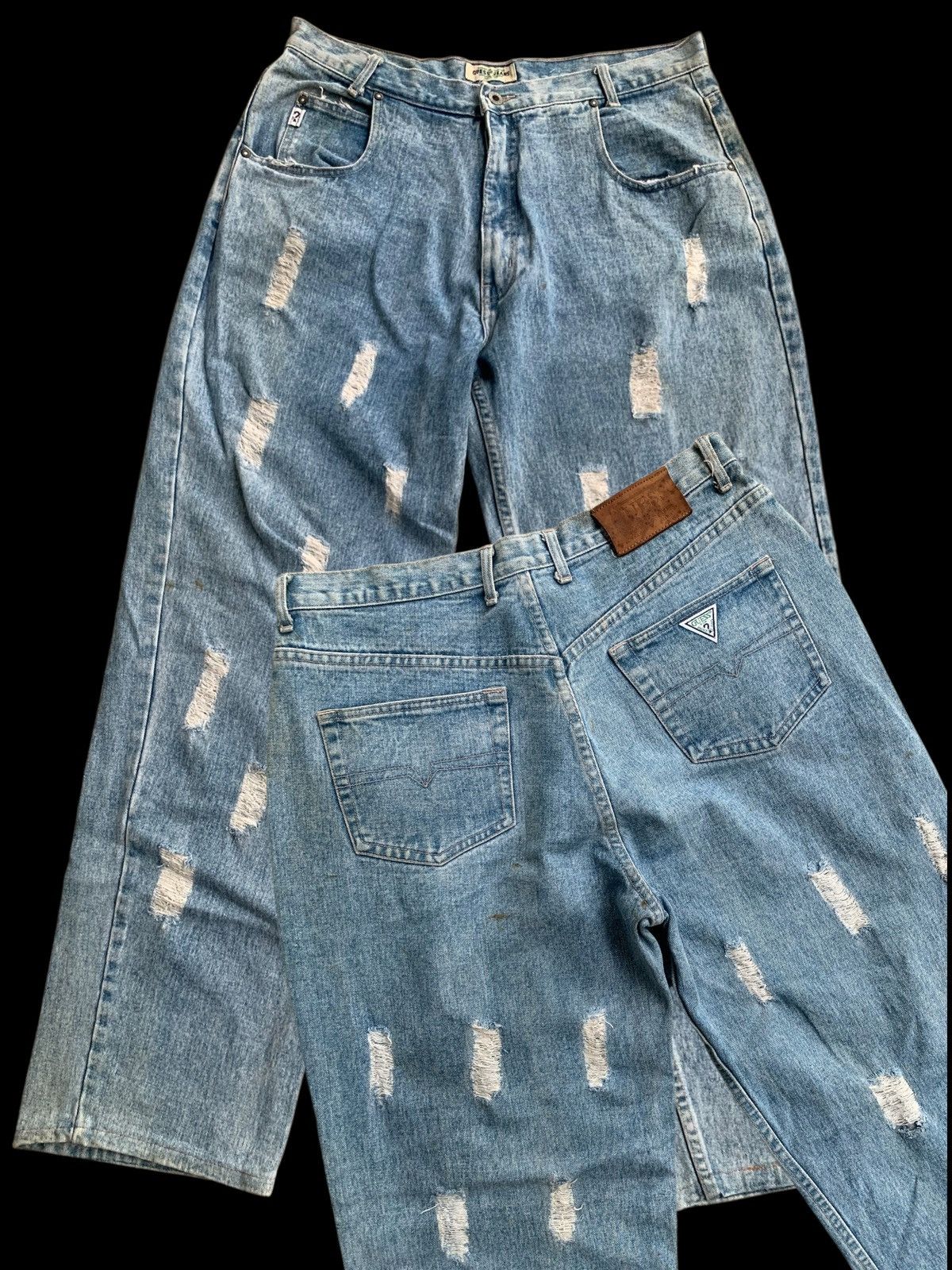 Guess × Japanese Brand × Vintage American Guess Light Blue Baggy Distressed Jeans Size US 34 / EU 50 - 1 Thumbnail
